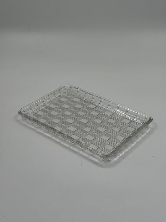Clear Glass Rectangular Serving Tray with Geometric Pattern