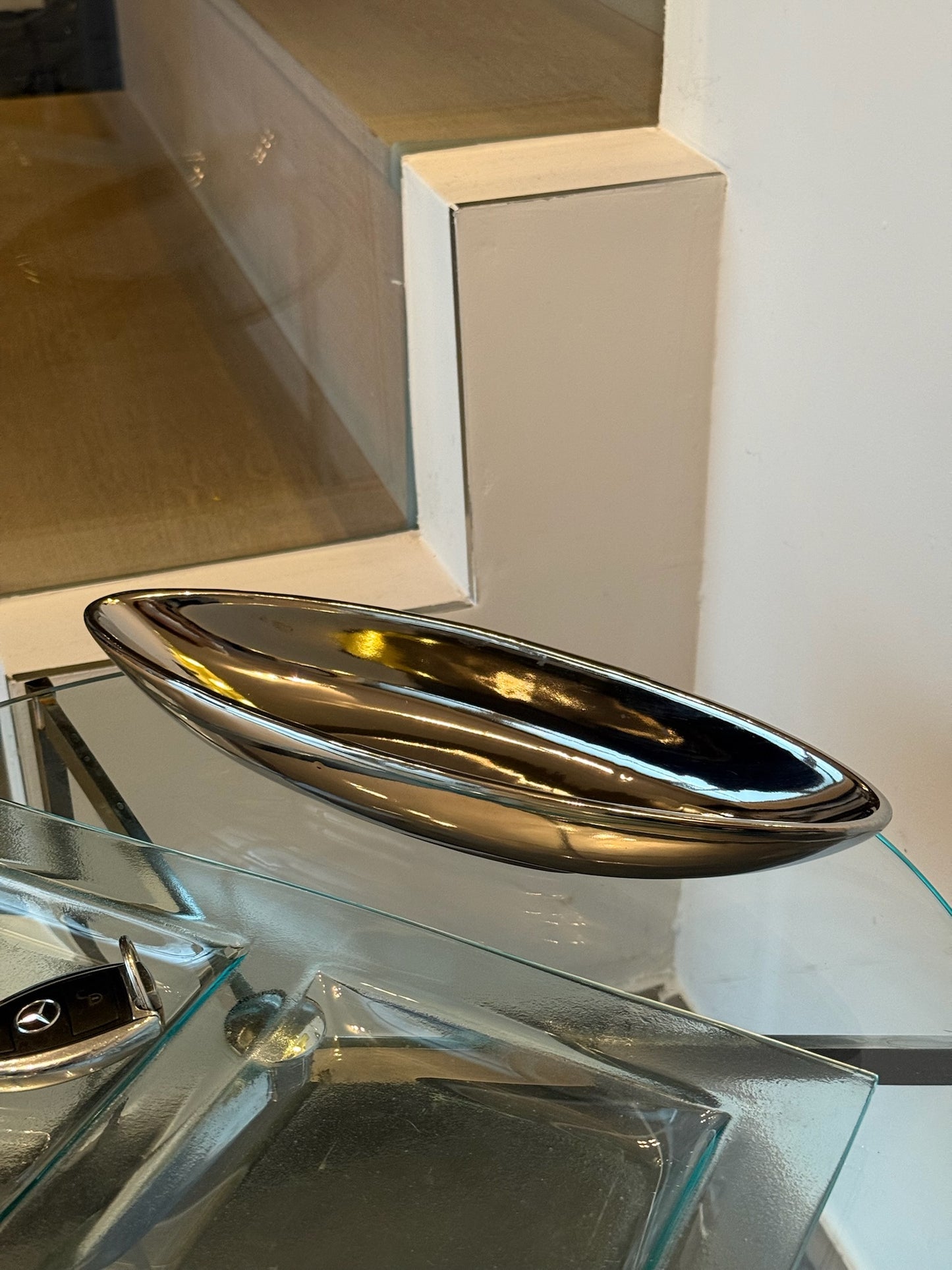 Elongated Chrome Vessel Minimalist Centerpiece