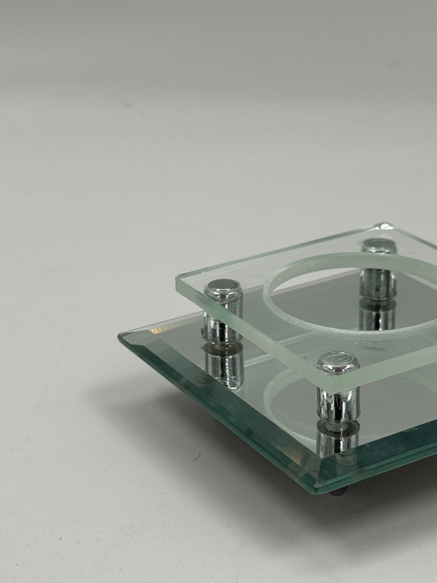 Vintage Postmodern Glass & Chrome Tealight Holder