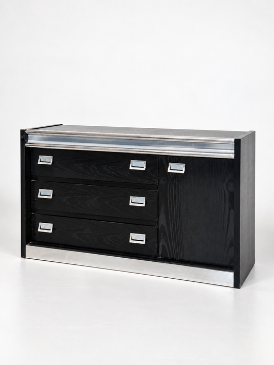 Black Lacquer & Chrome Sideboard
