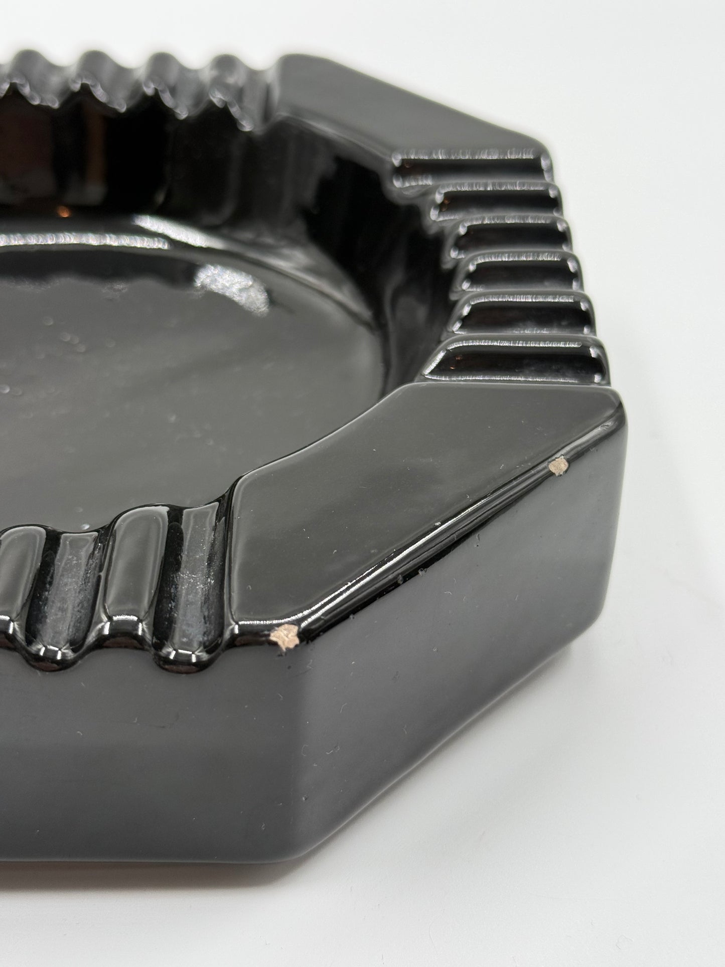 Art Deco Black Ashtray Octagonal Cut
