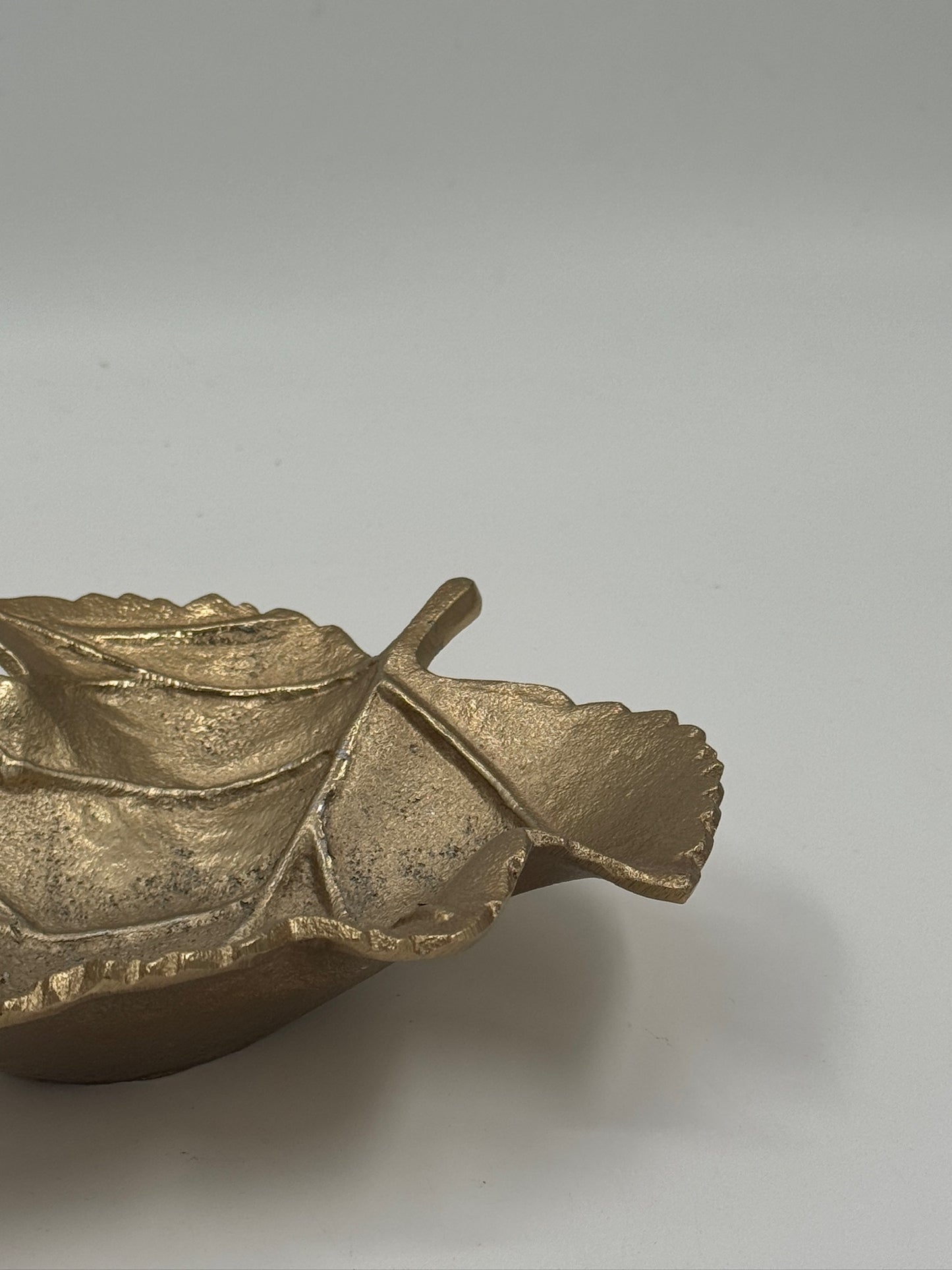 Vintage Gold-Toned Cast Metal Leaf Catchall Dish