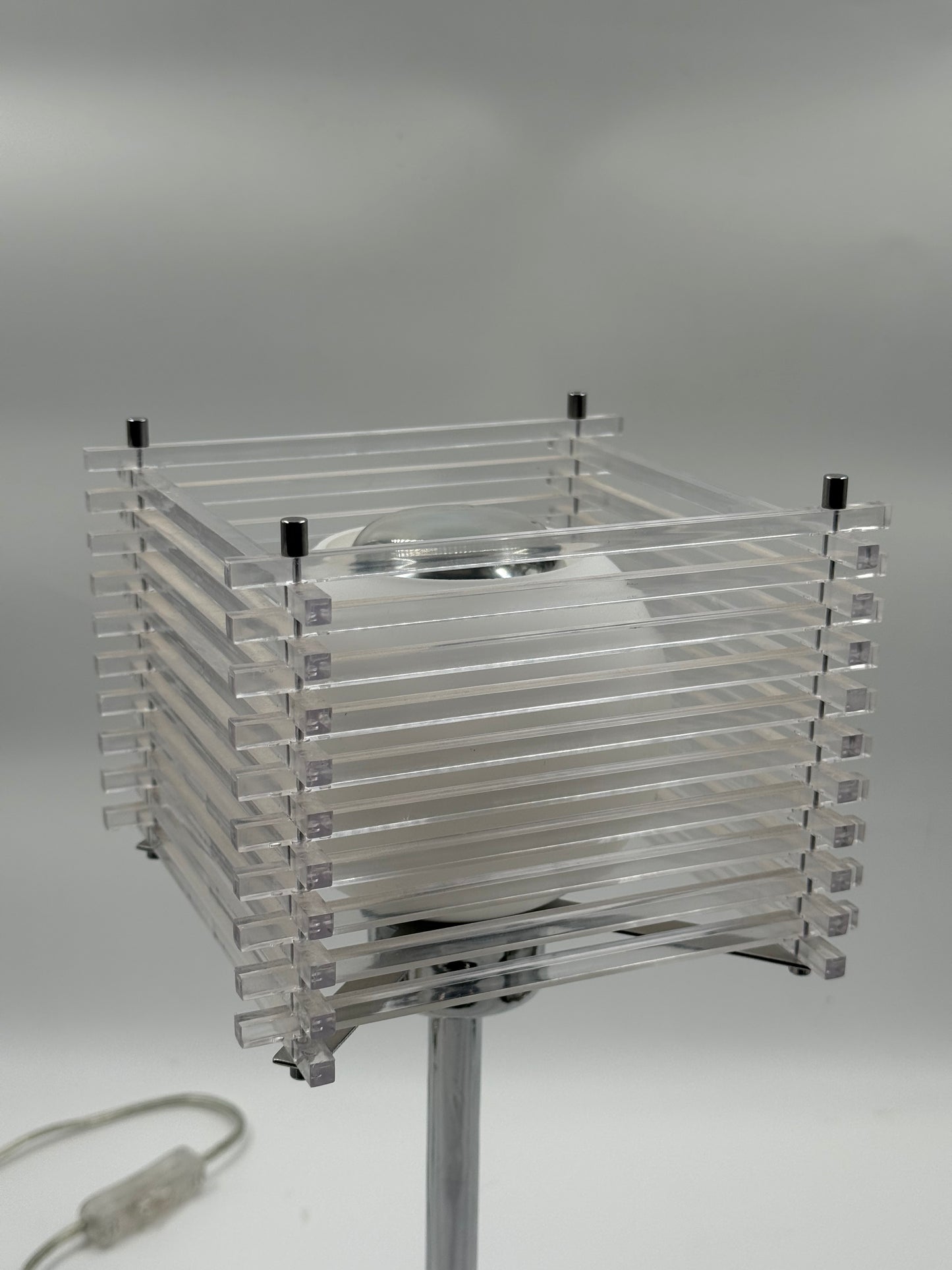 Acrylic 80’s Table Lamp Chromed Base & Spherical Diffuser