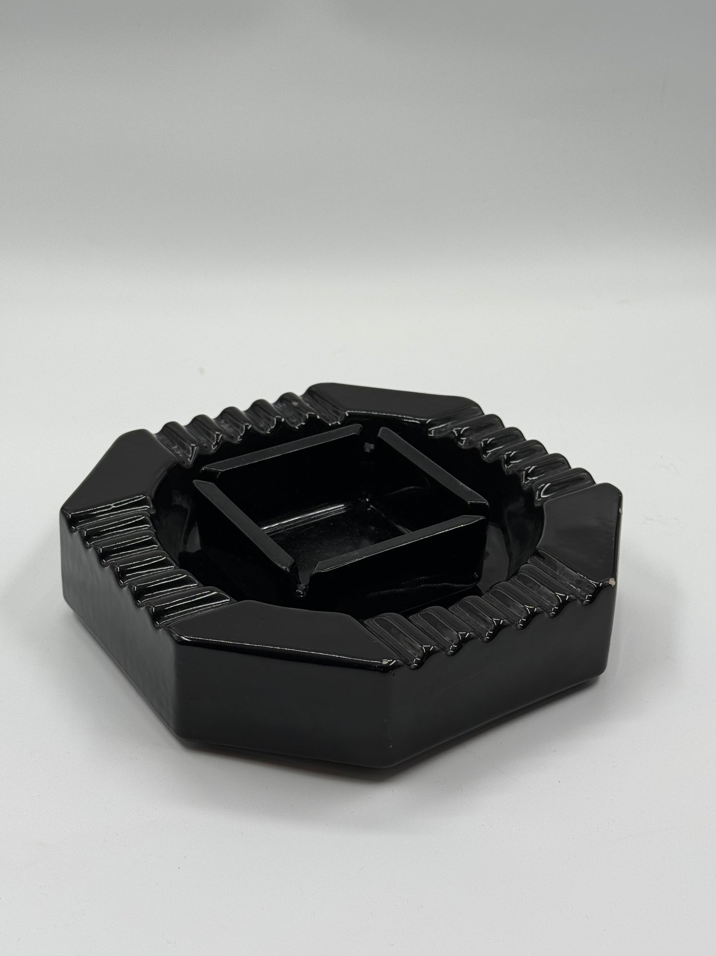 Art Deco Black Ashtray Octagonal Cut