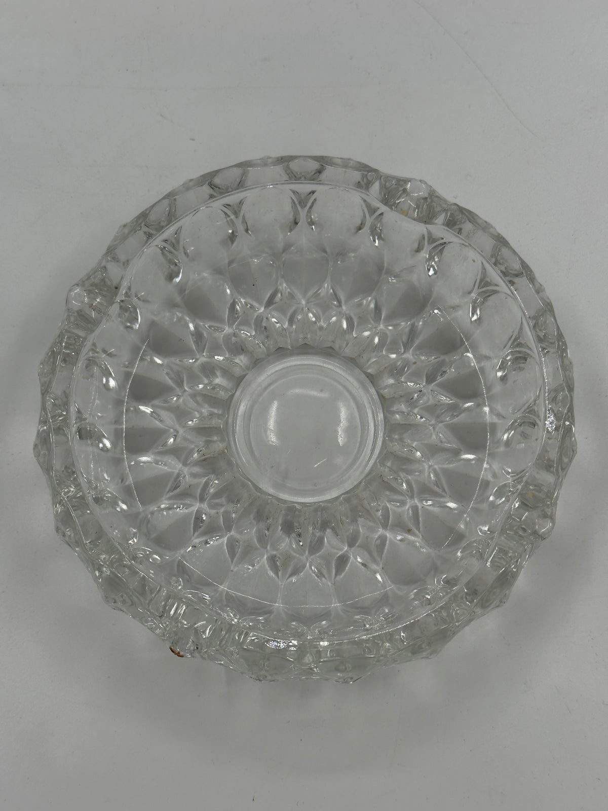 Vintage Diamond-Cut Crystal Glass Ashtray