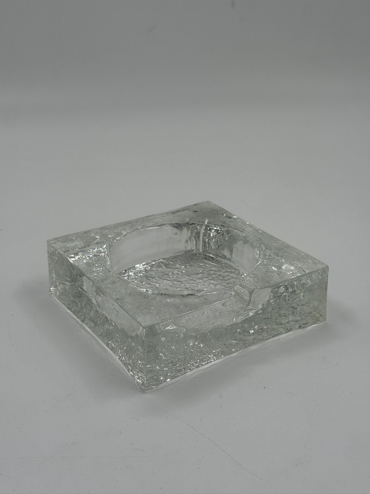 Vintage Ice Glass Ashtray Brutalist Style
