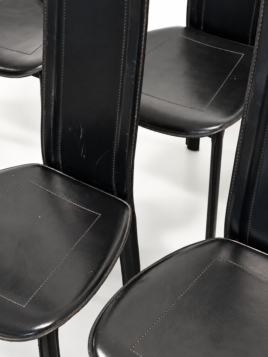 Italian Black Leather High-Back Dining Chairs, Set of 6