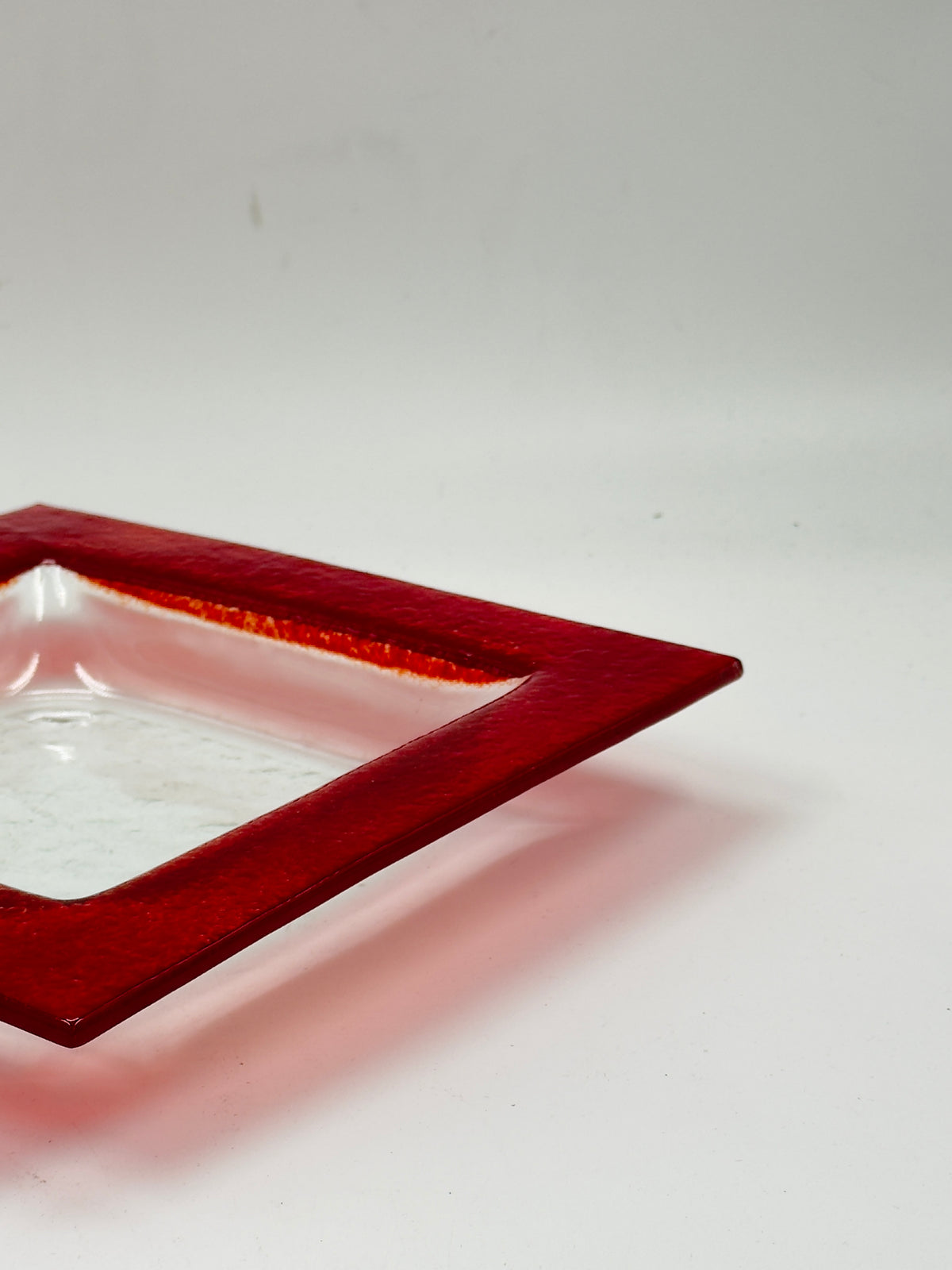 Vintage Red Textured Glass Square Catchall Tray