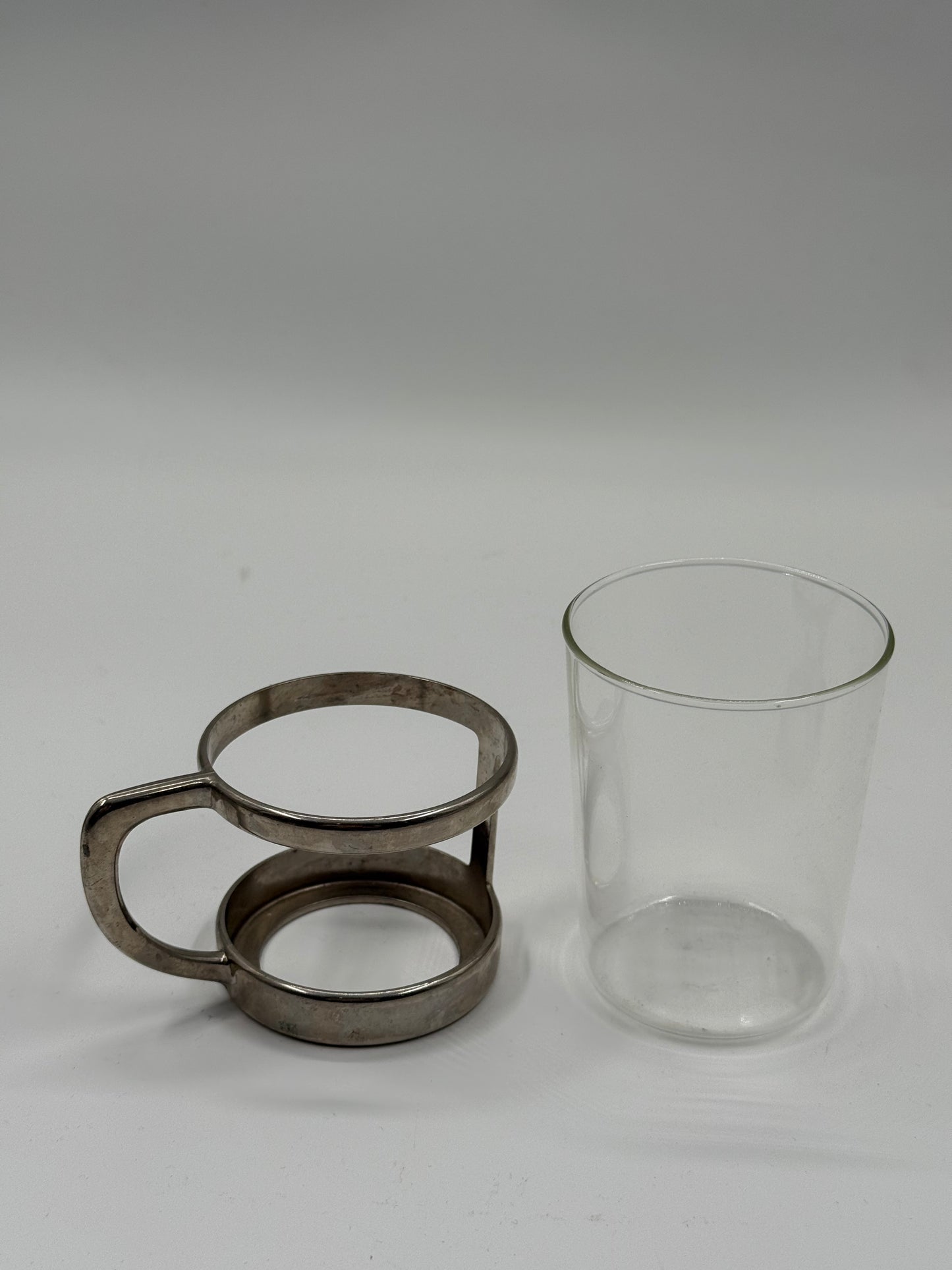 Modernist Tea Glasses with Sculptural Steel Holders, Set of Five (1970s)