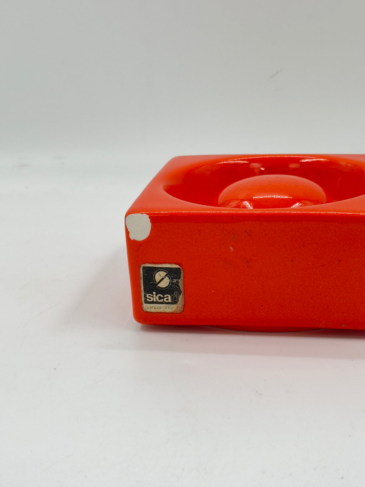 Vintage Orange Ceramic Ashtray by Sicart, Space Age Design