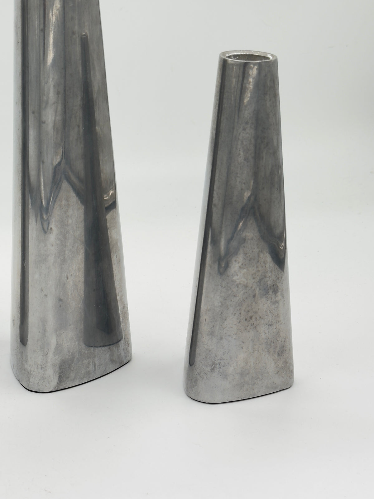 Set of 3 Vintage Sculptural Silver-Tone Metal Bud Vases, Graduated Heights