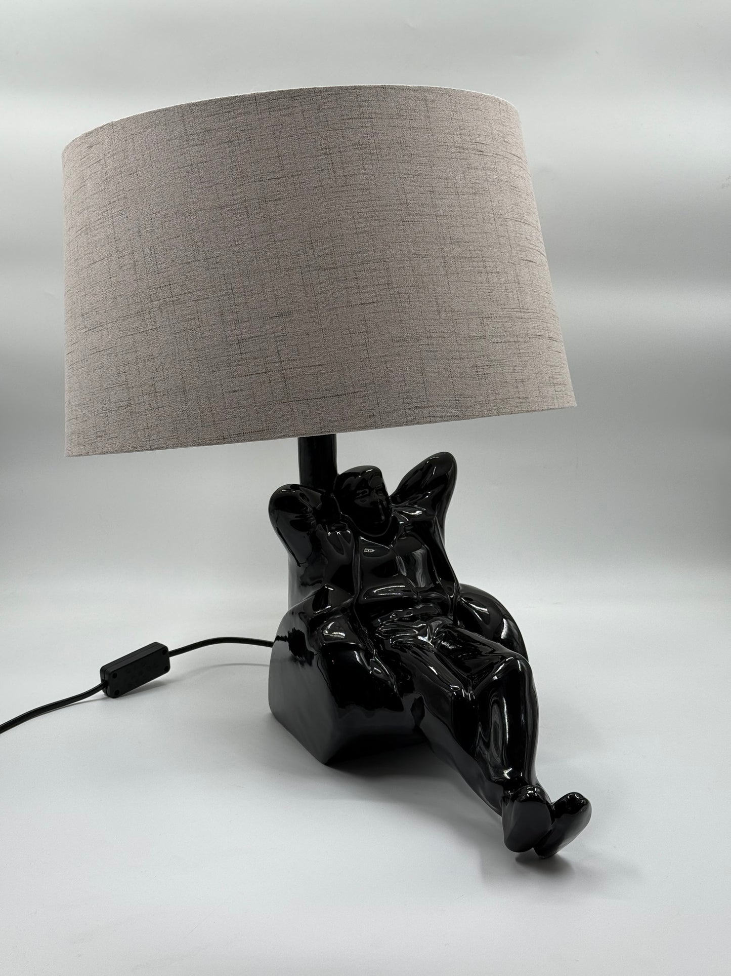 Sculptural “Reclining Figure” Lamp Gloss Black Ceramic