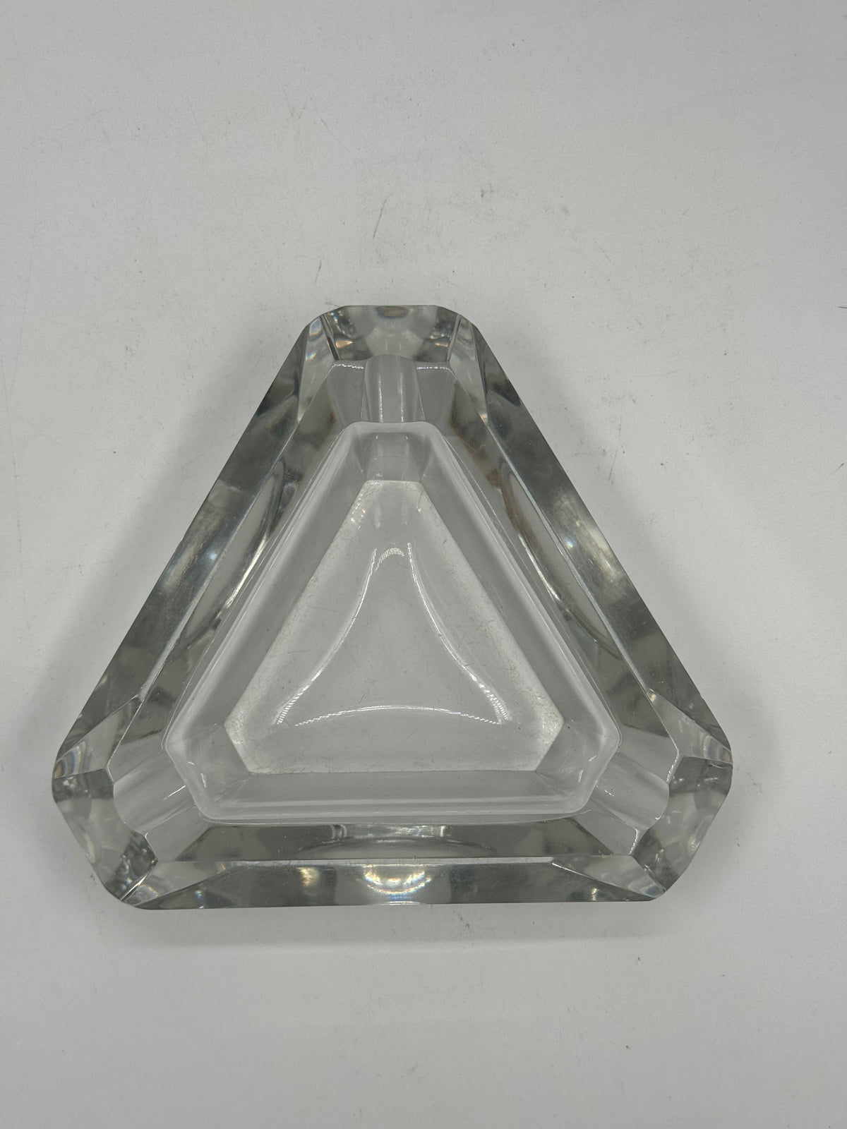 Vintage Faceted Glass Triangular Ashtray