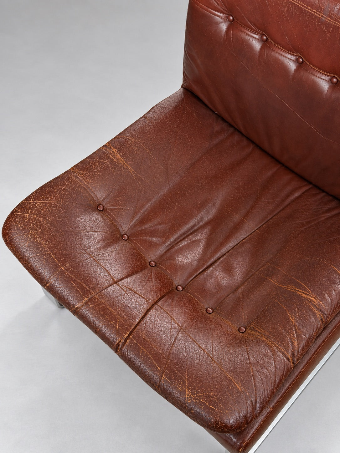 Vintage Design Lounge Chair, Brown Leather & Brushed Steel