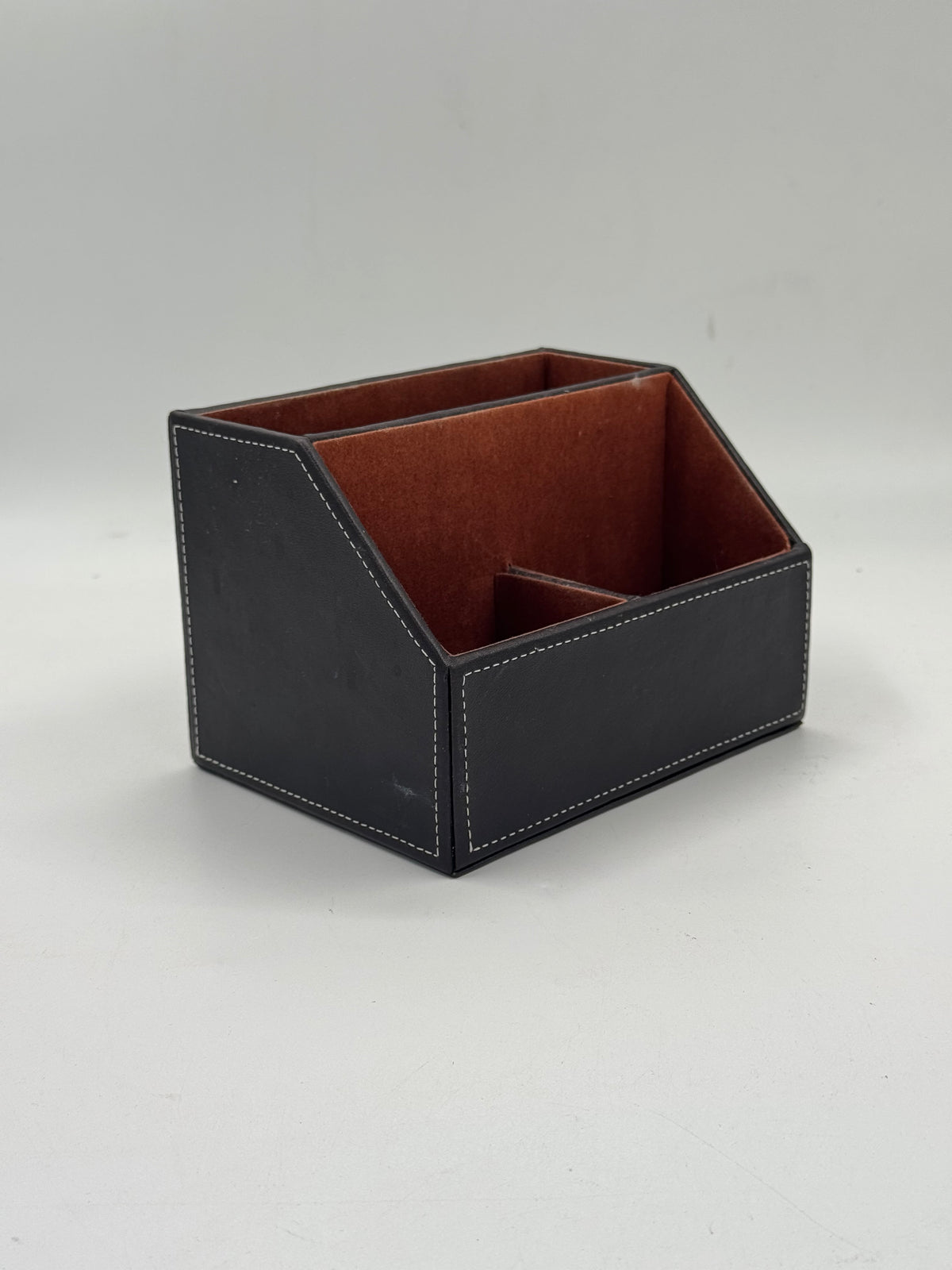 Black Faux-Leather Desk Organizer / Remote Caddy