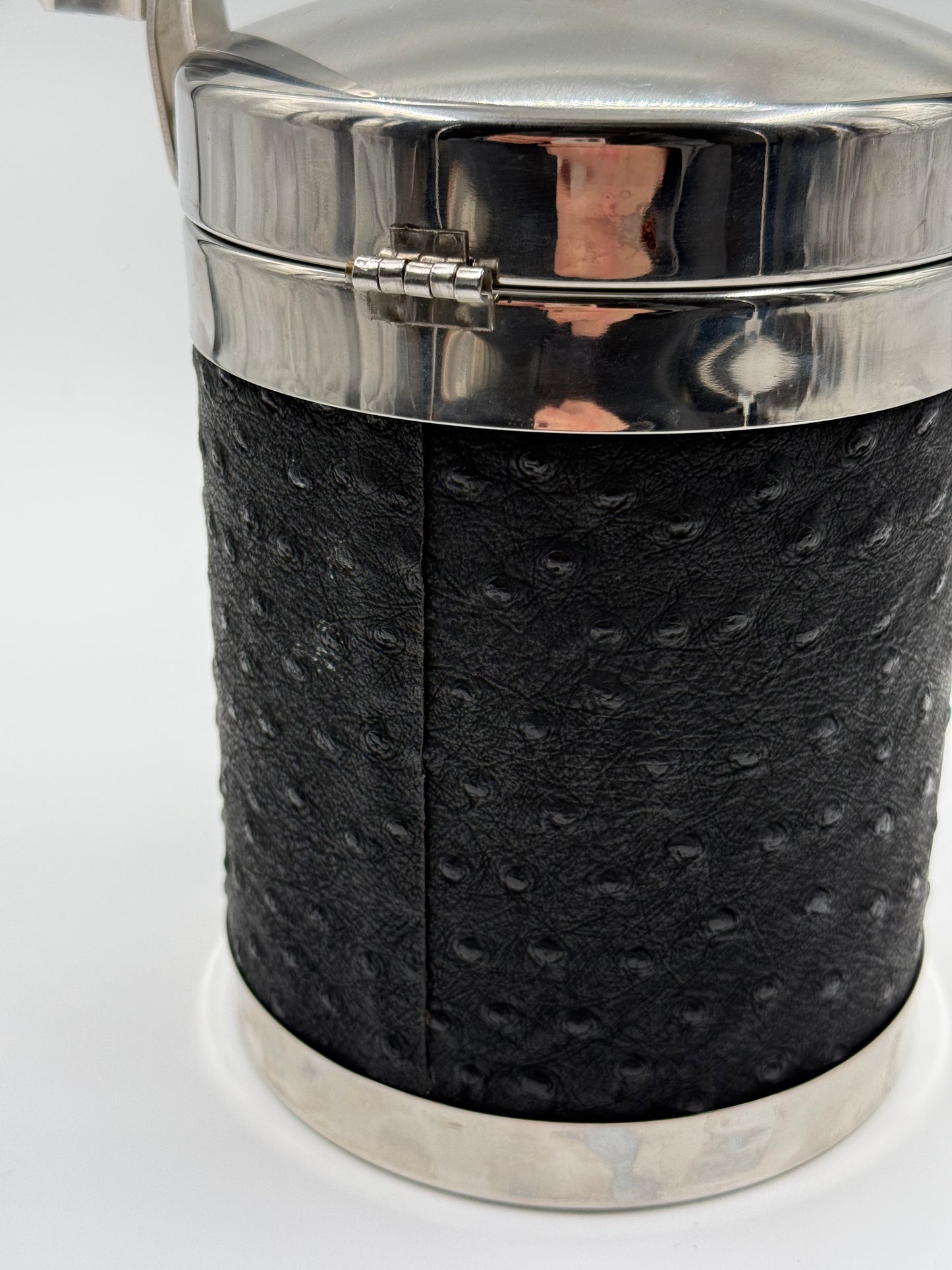 Chrome & Black Ice Bucket with Ostrich-Pattern Wrap
