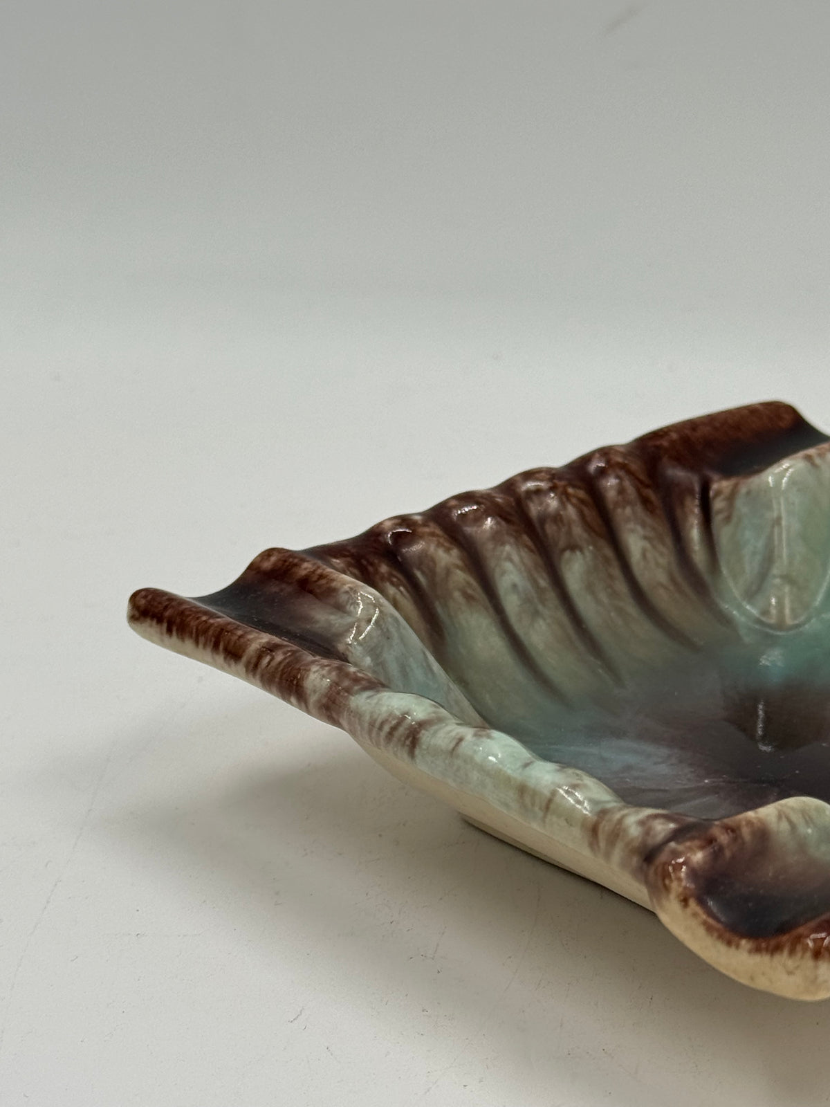 Vintage Studio Ceramic Leaf-Form Catchall, Green Drip Glaze
