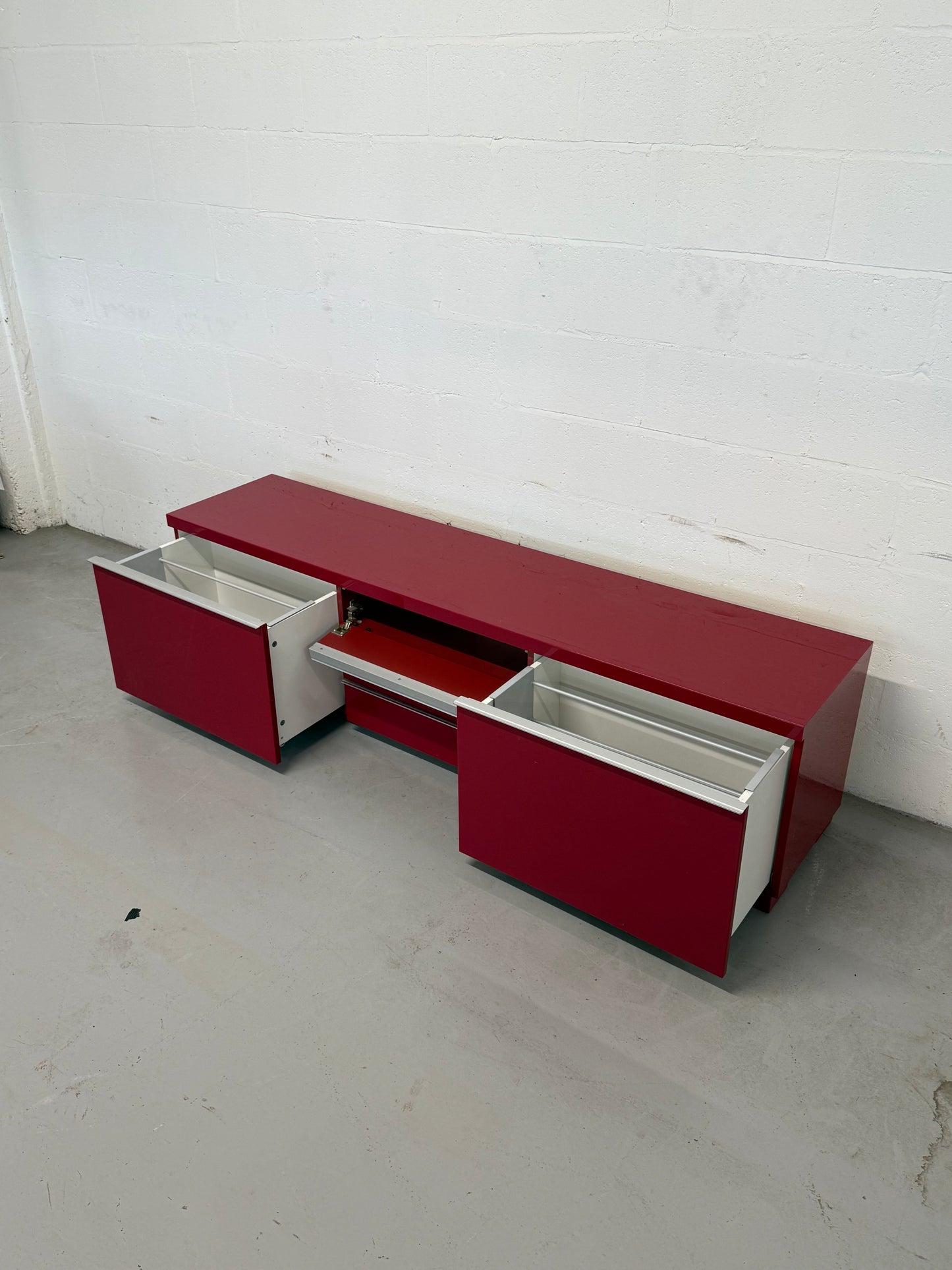 IKEA High-Gloss Red Sideboard with Drawers, Semi-Vintage