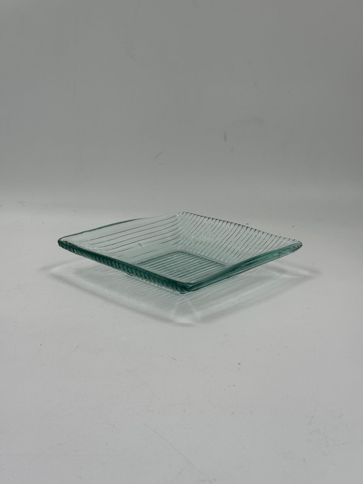 Vintage Square Ribbed Glass Tray