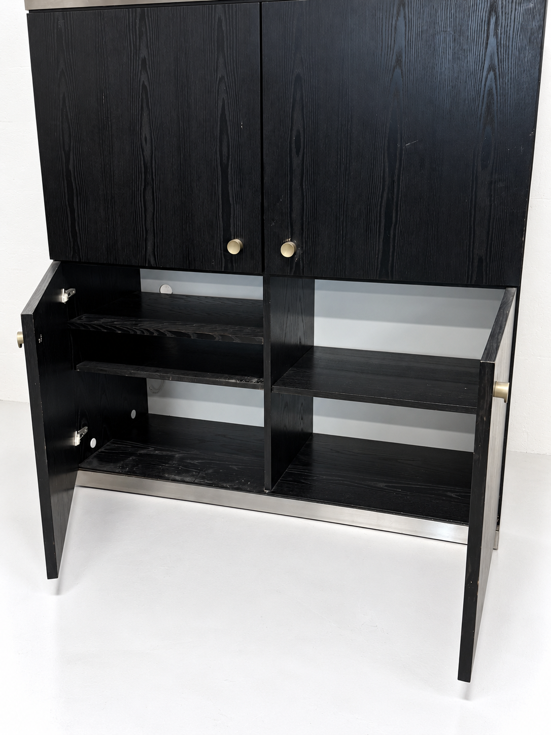Black Ash & Steel Bar Cabinet, 1970s