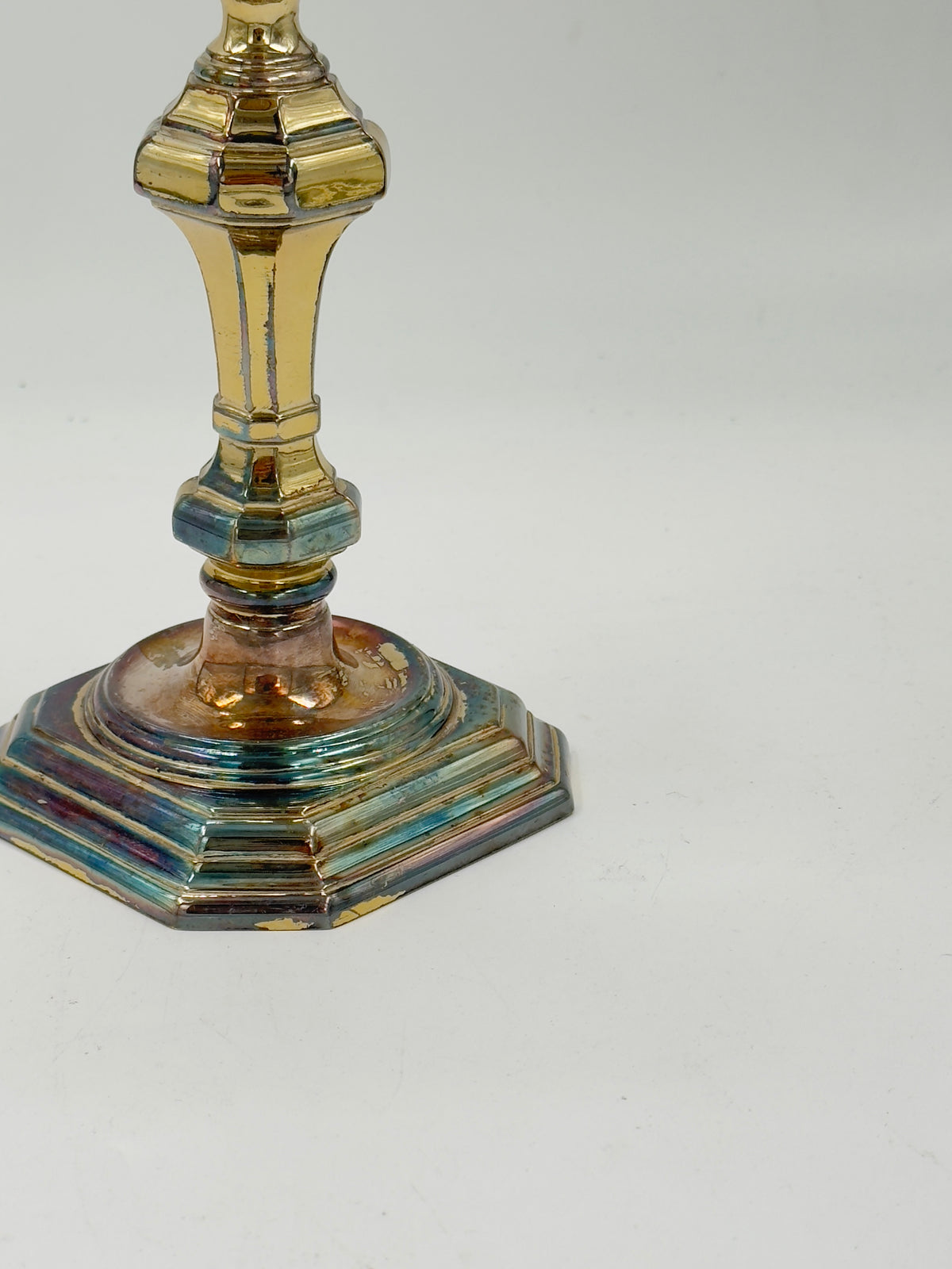 Vintage Silver-Plated Brass Candlestick, Octagonal Baluster Form