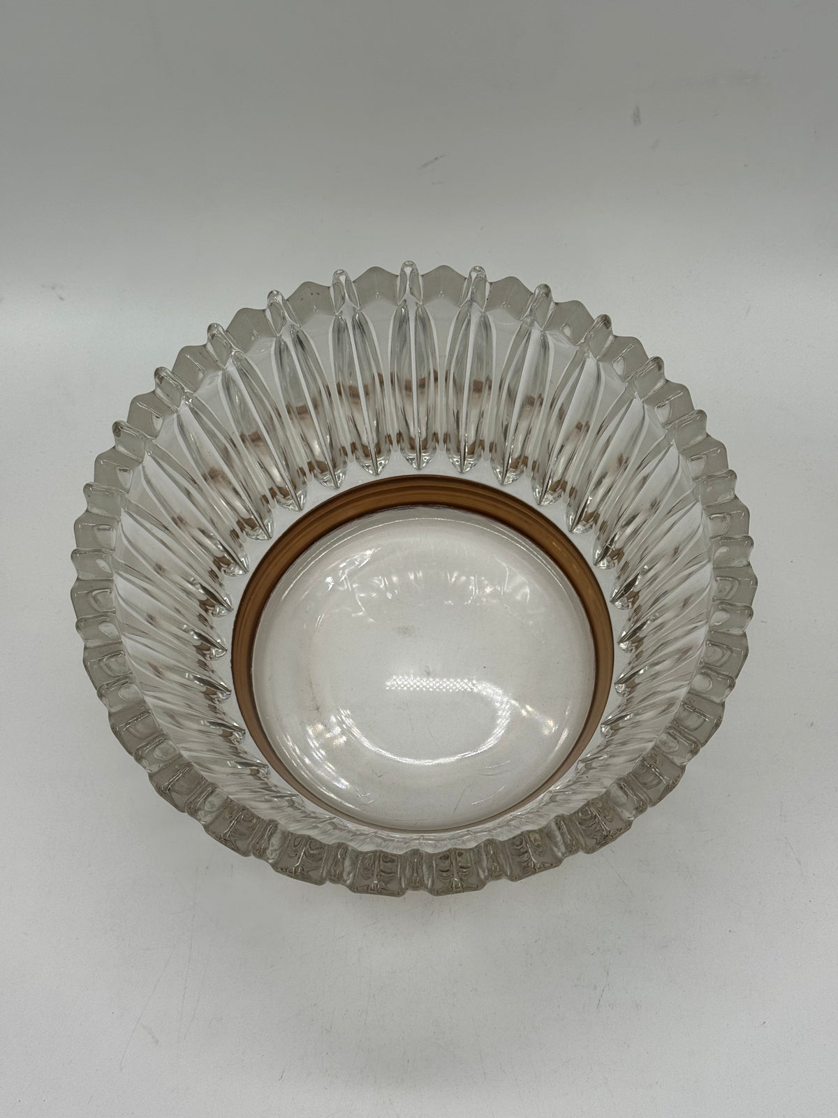 Ribbed Glass Crown Bowl with Brass Base