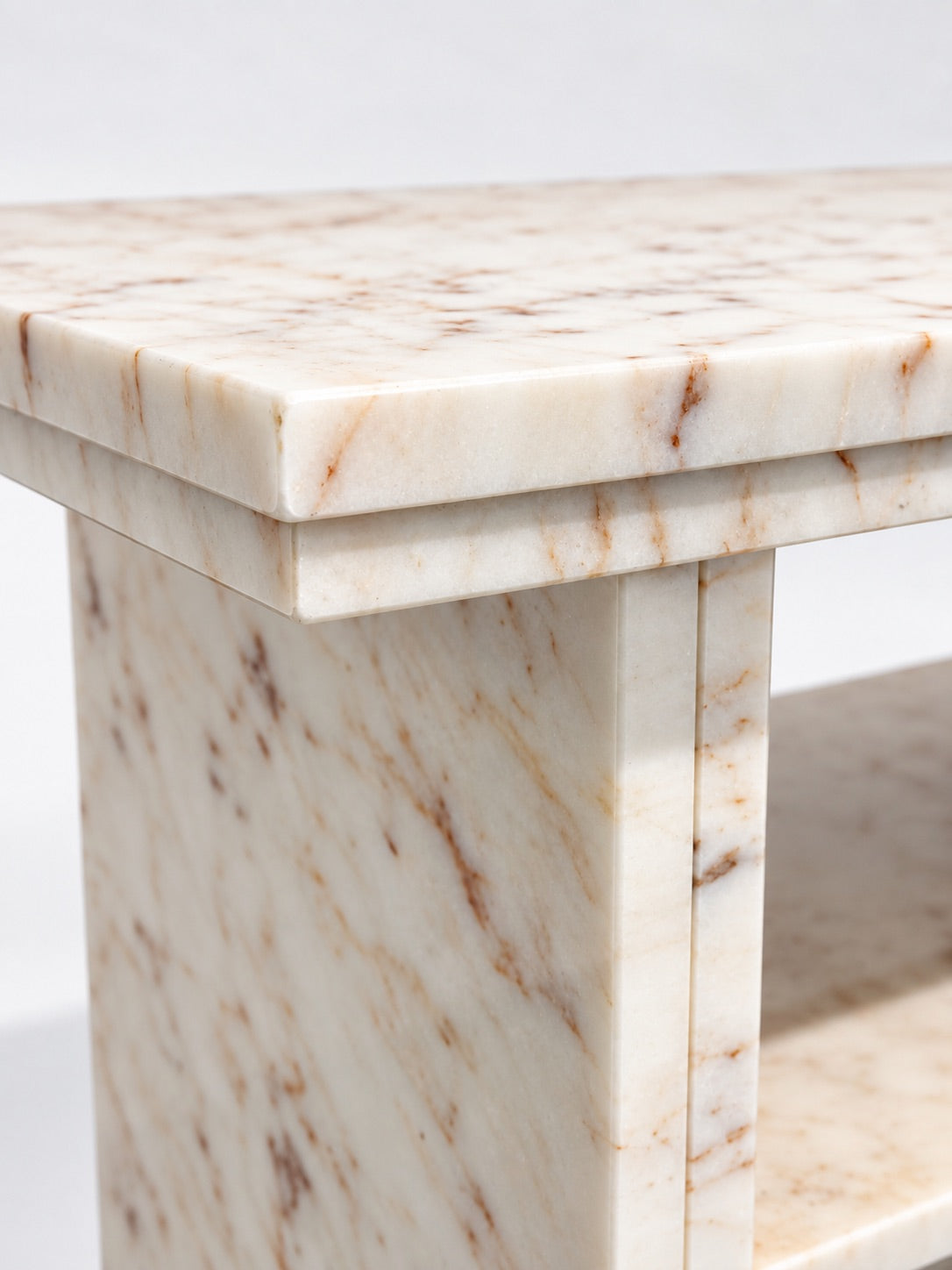 Vintage Pink Veined Marble Coffee Table with Shelf