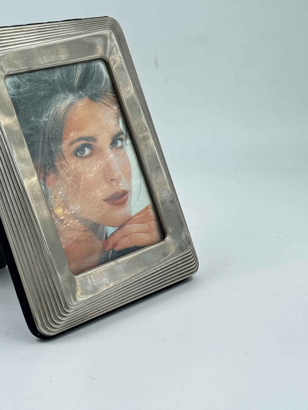 Vintage Silver-Plated Picture Frame with Wide Reeded Border