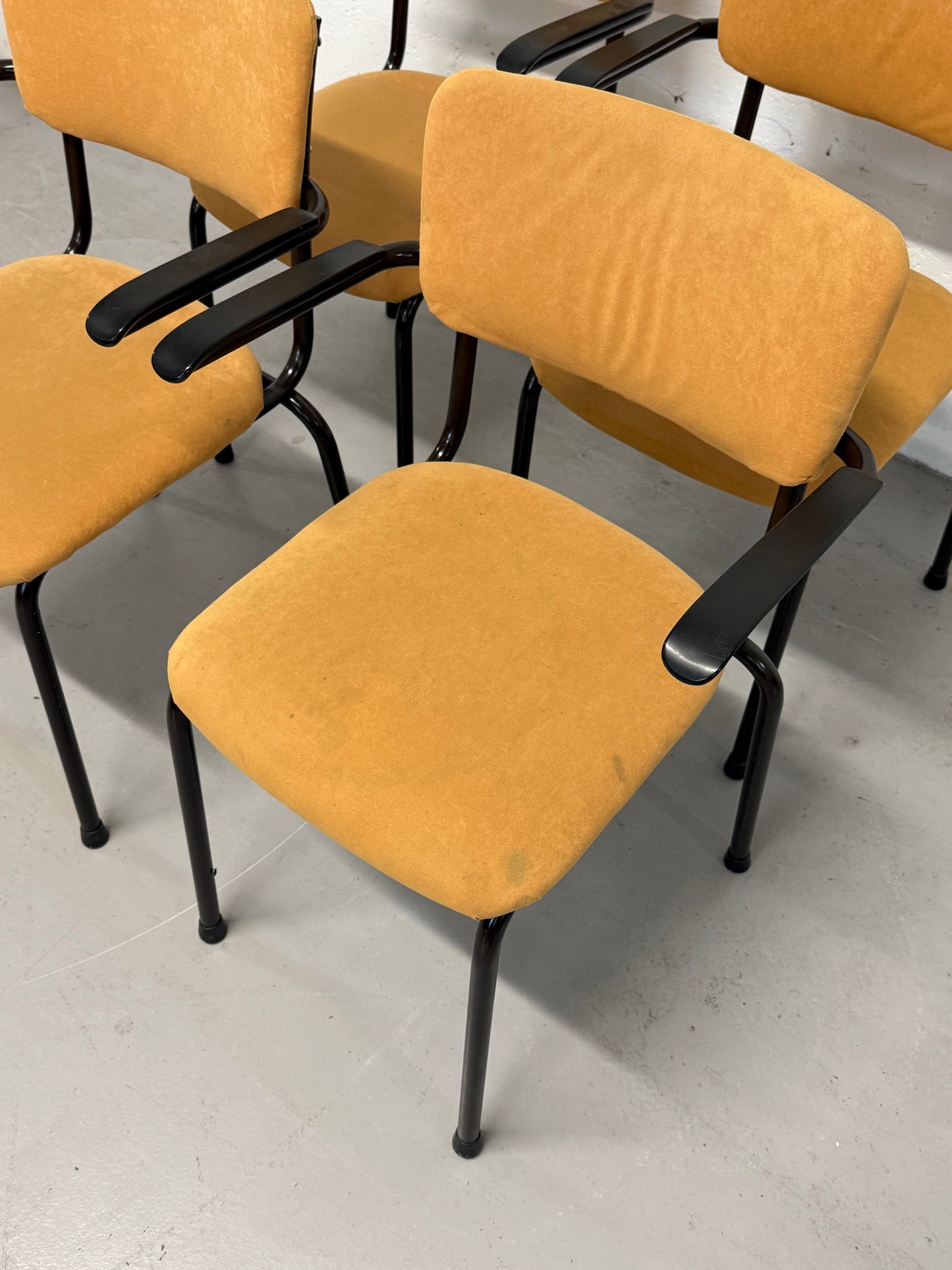 Set of 4 Vintage Mustard Upholstered Armchairs