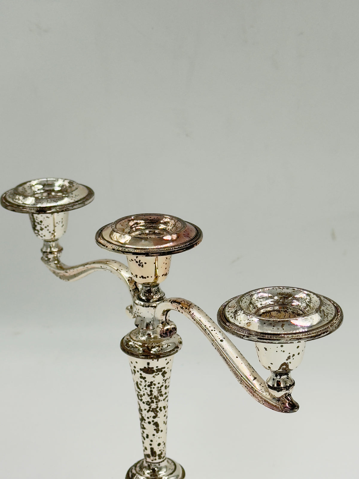 Vintage Silver-Plated Three-Light Candelabra with Beaded Rims