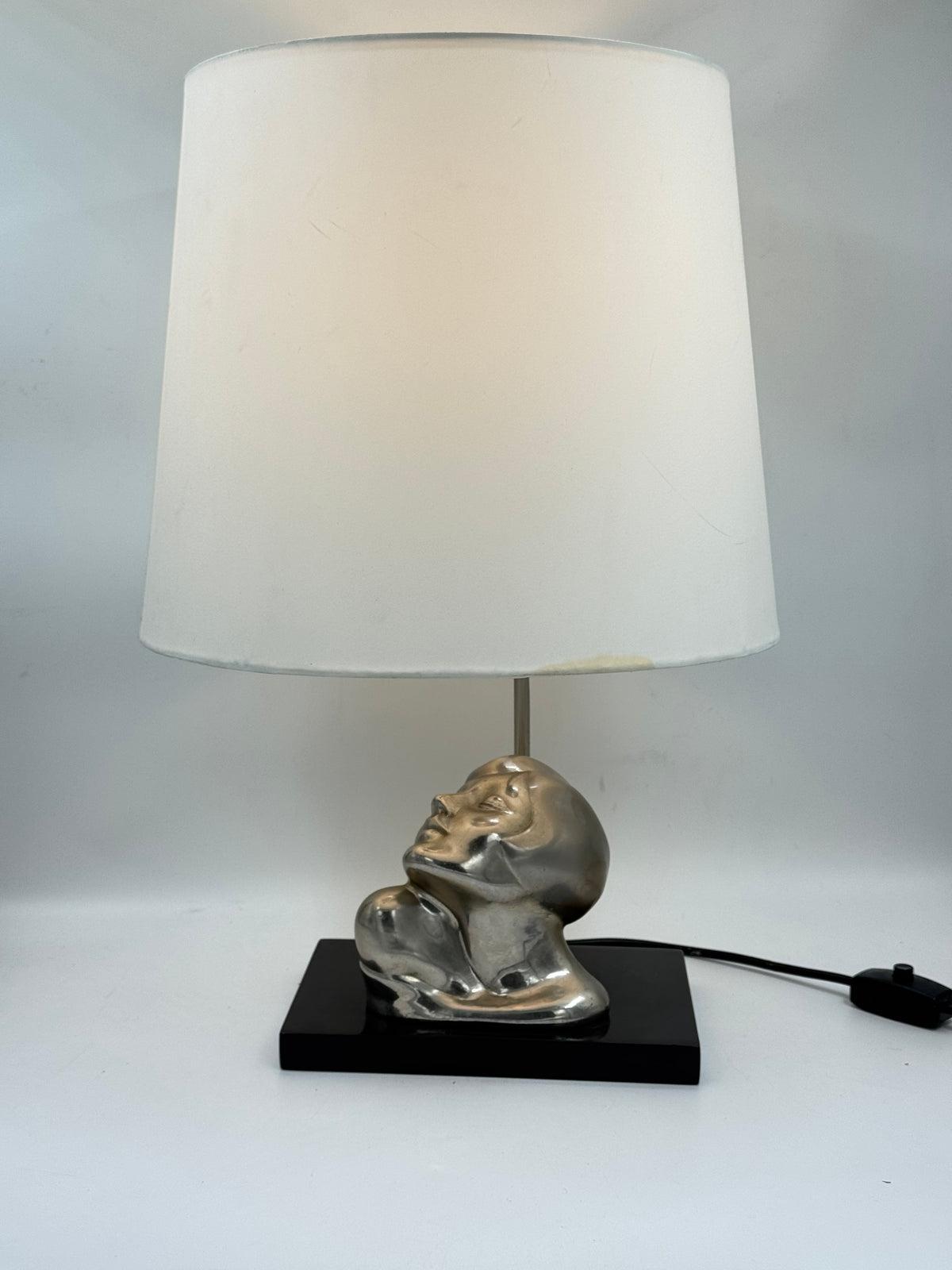 Vintage Art Deco Style Face Sculpture Table Lamp, Silver-Tone Bust
