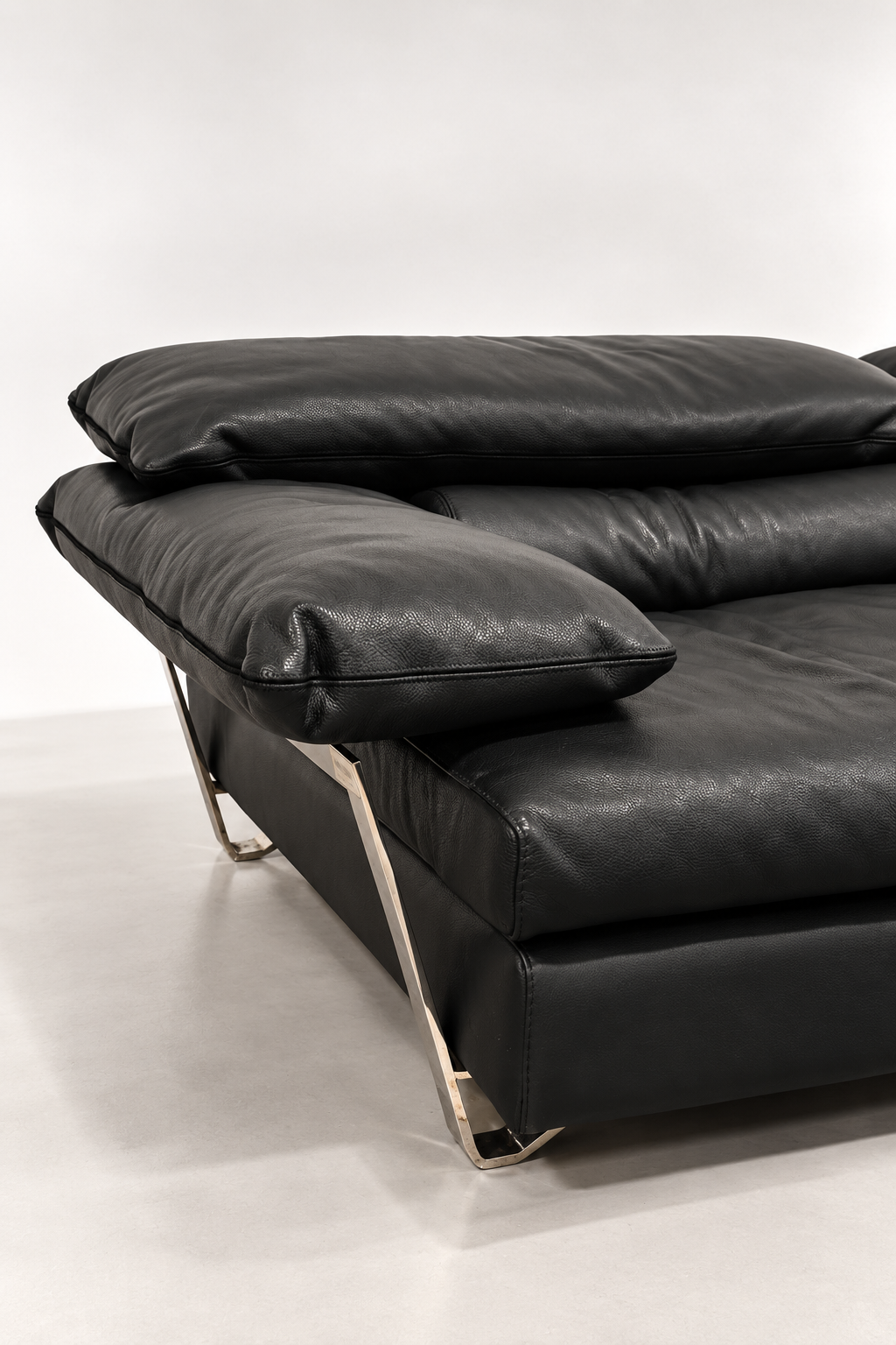 Roche Bobois Black Leather Sofa