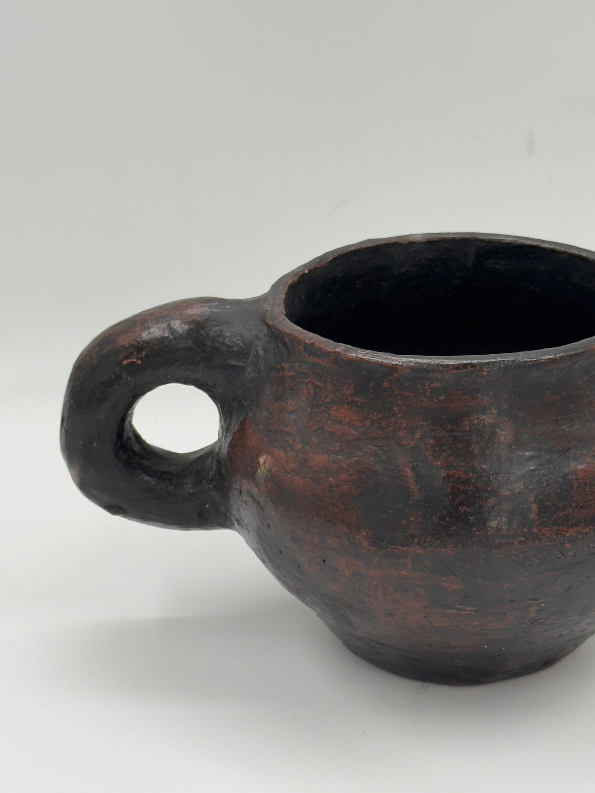 Vintage Hand-Built Terracotta Pitcher with Smoked Black Finish