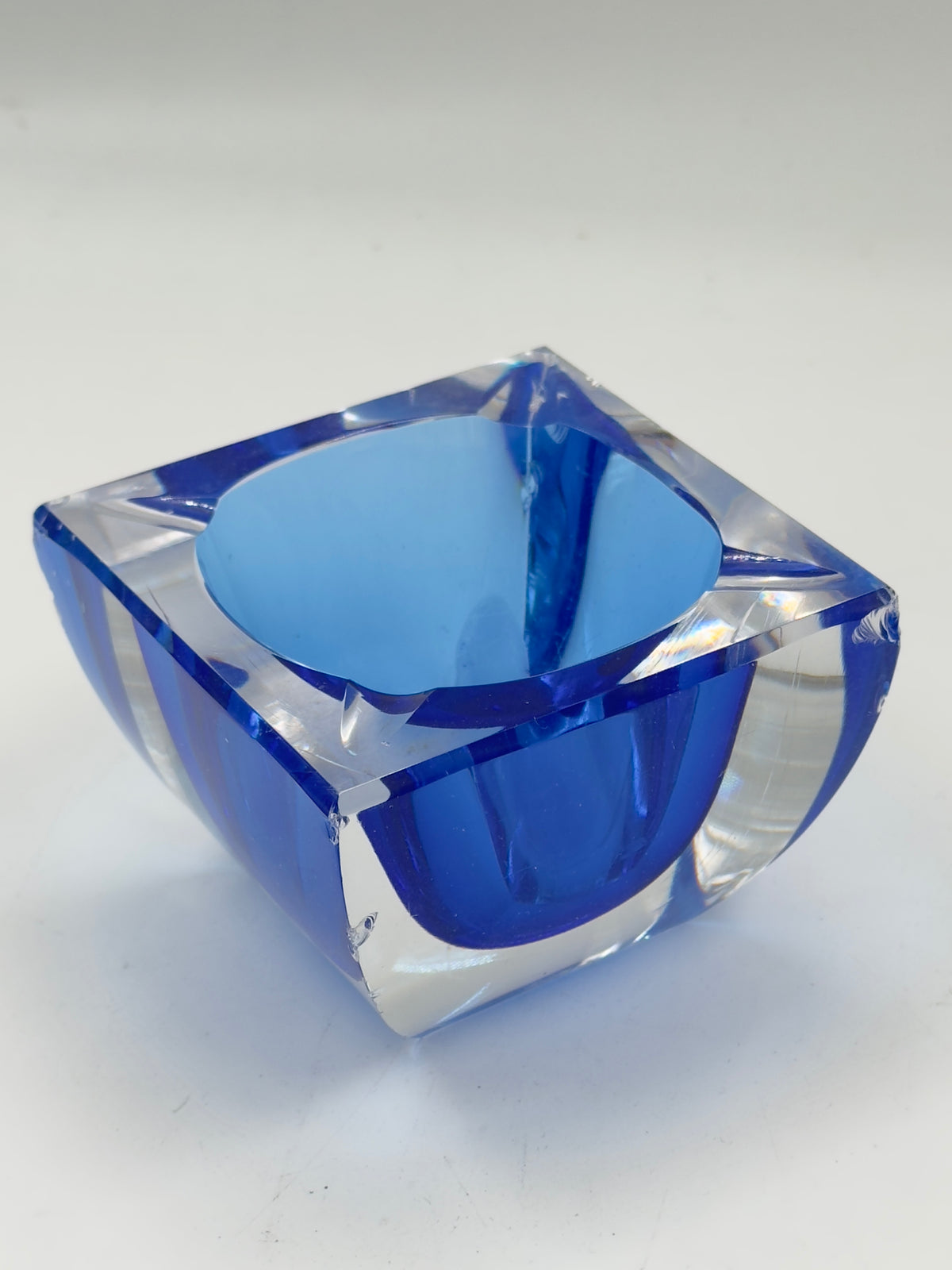 Vintage Murano-Style Sommerso Glass Ashtray, Cobalt Blue
