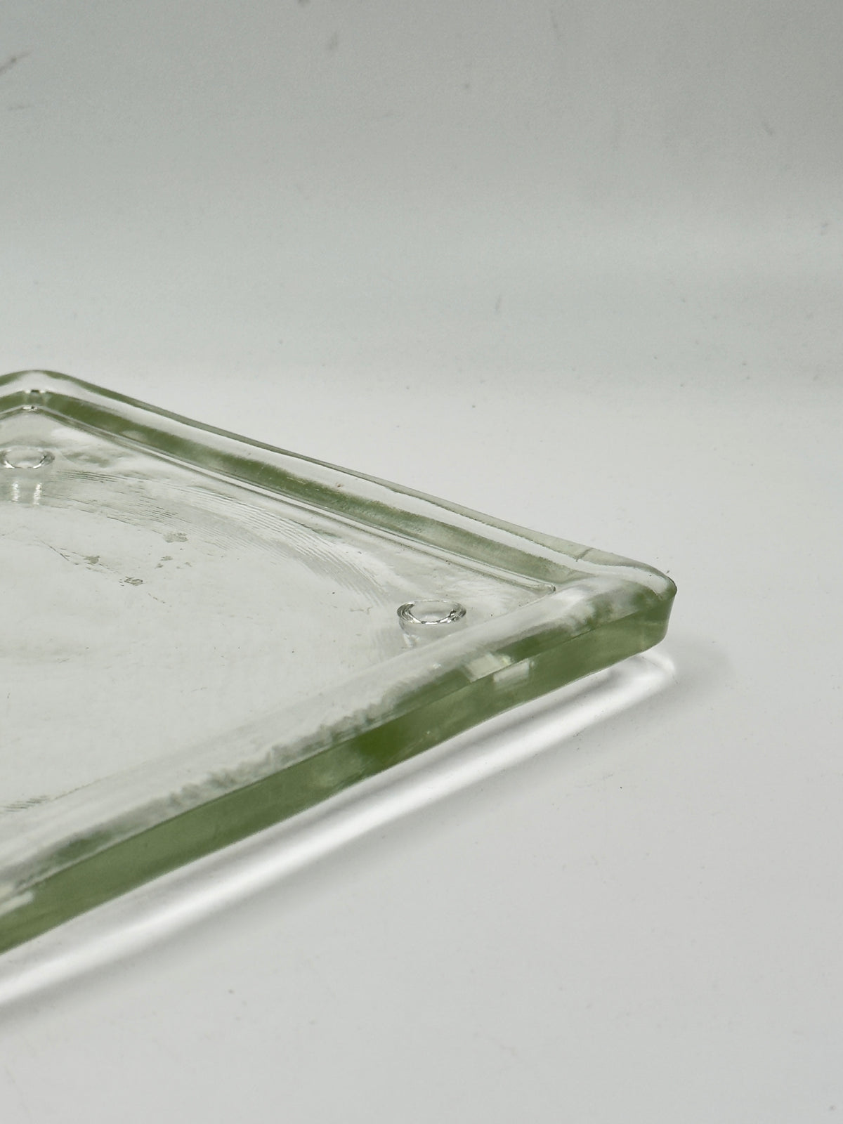 Vintage Pale Green-Tinted Glass Square Tray with Raised Feet