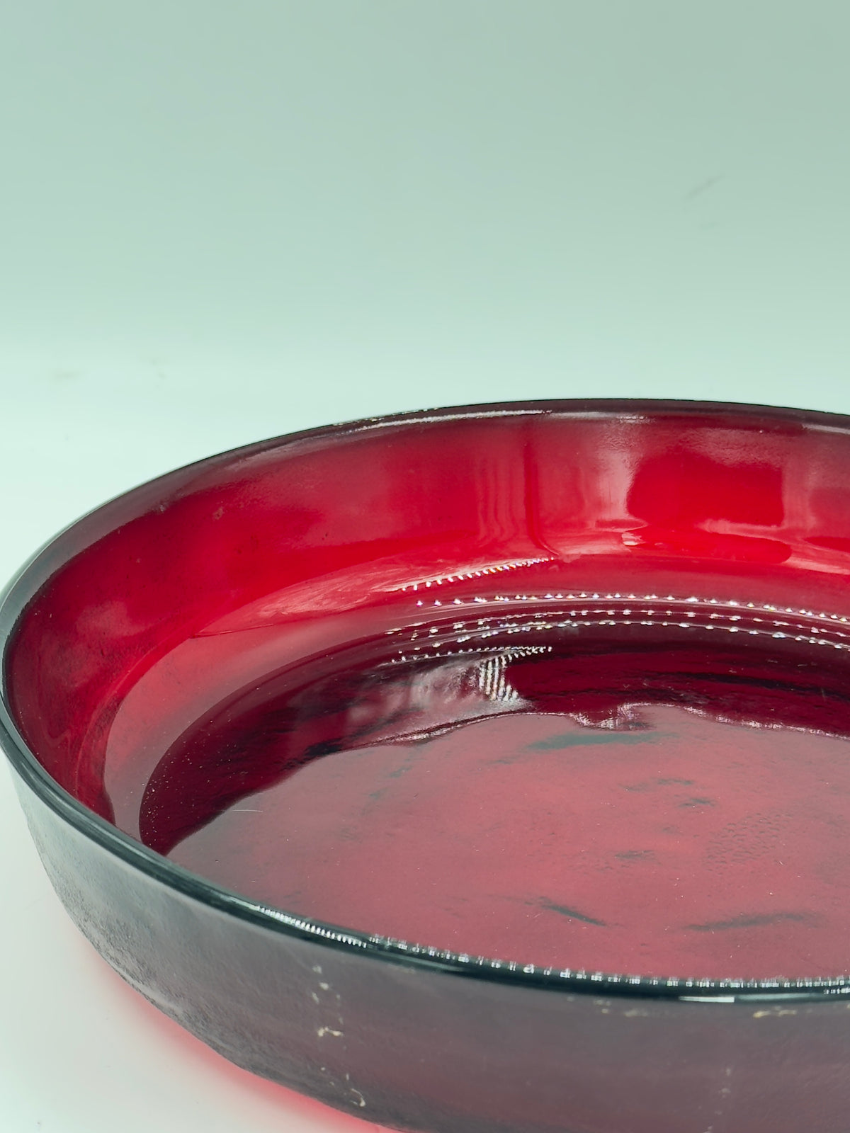 Vintage Ruby Red Pressed Glass Bowl, Beaded Rim
