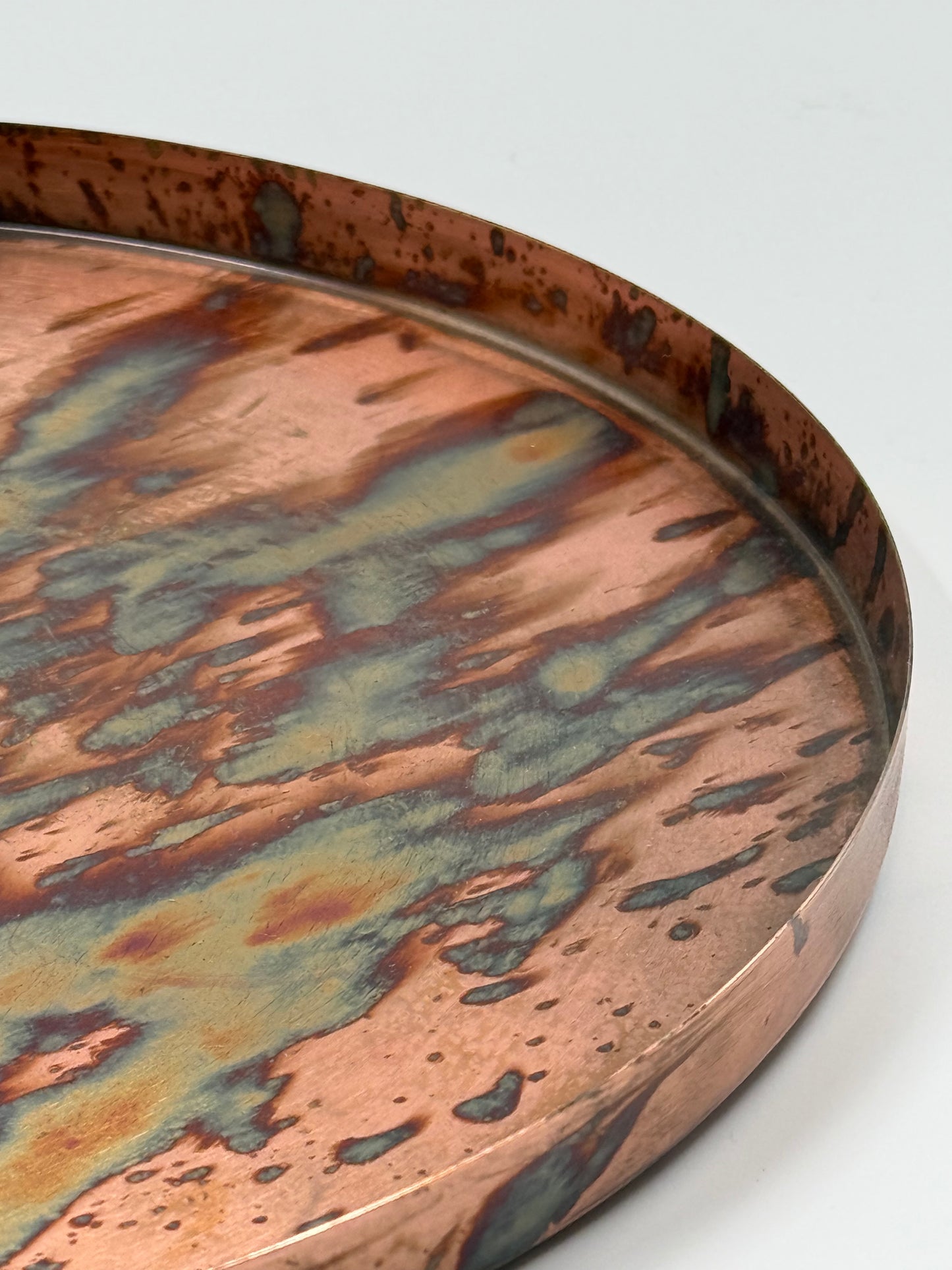 Round Copper Tray Patinated & Textured Finish