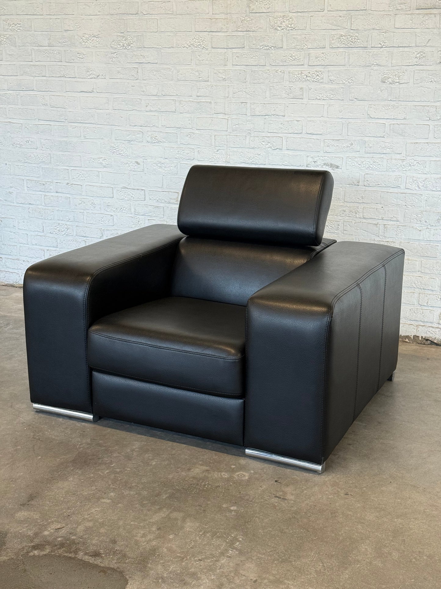 Modern Black Leather Club Armchair