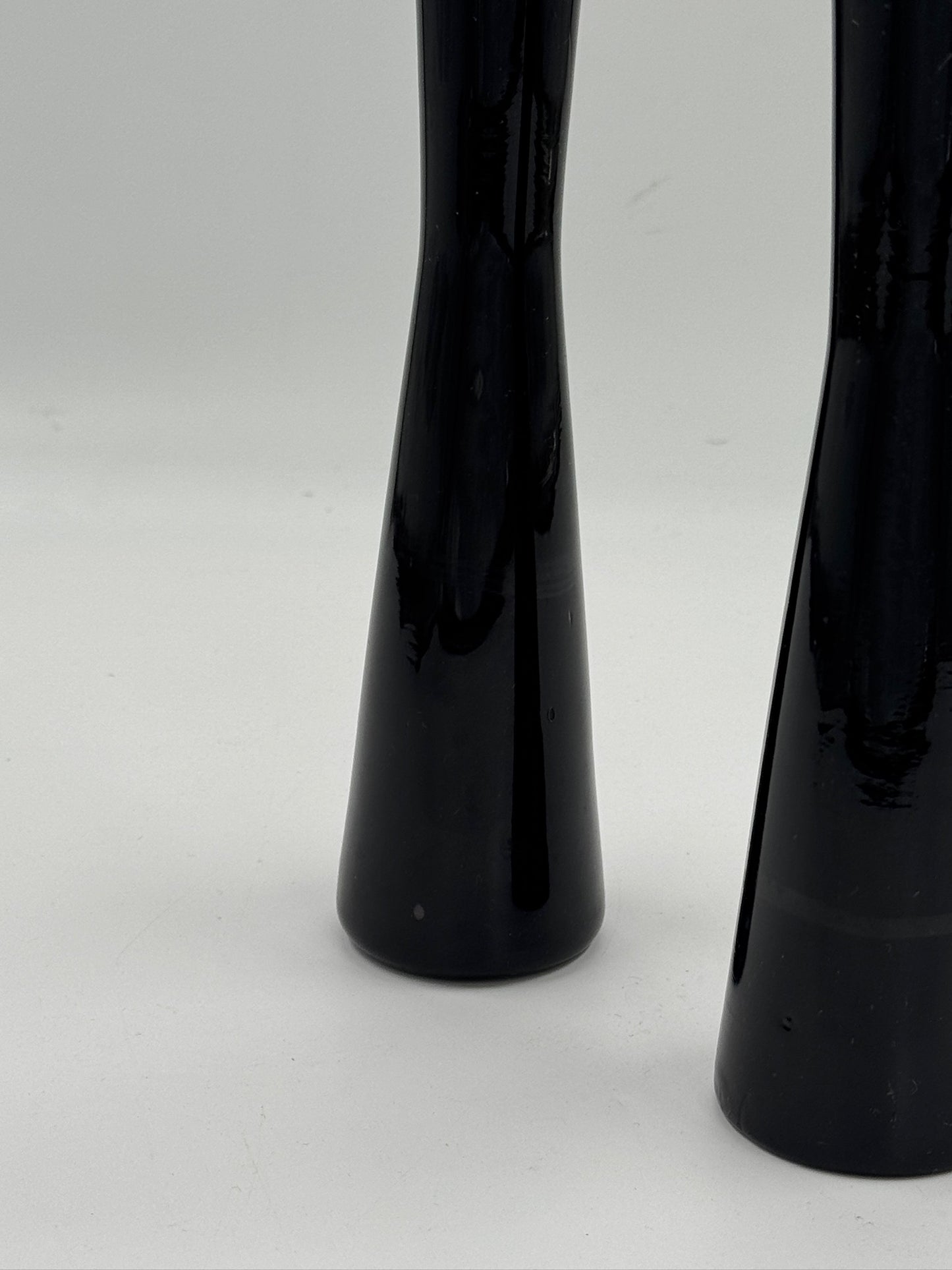 Vintage Black Glass Hourglass Vases, Graduated Pair