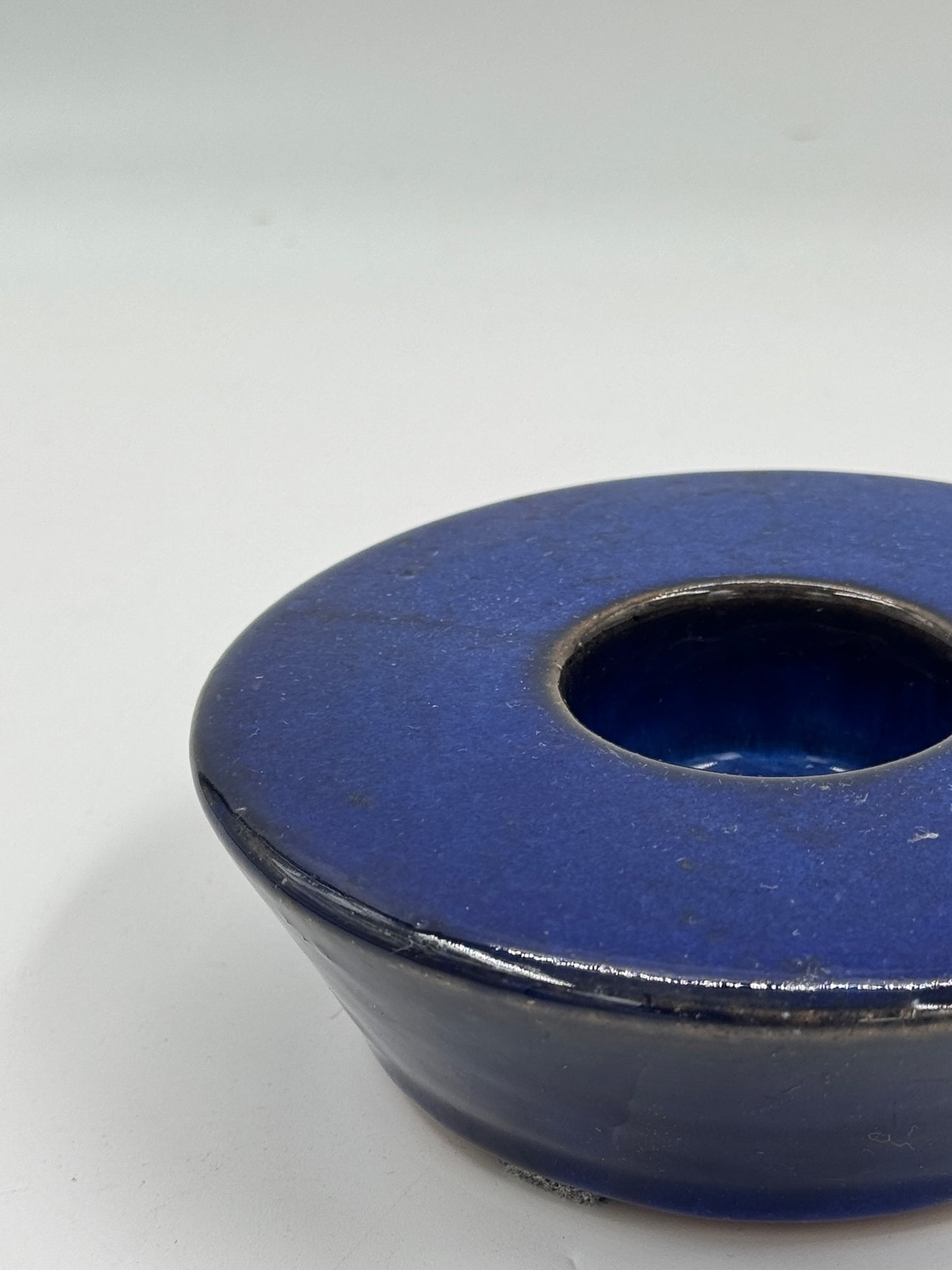 Vintage Cobalt Blue Glazed Ceramic Ring Candle Holder