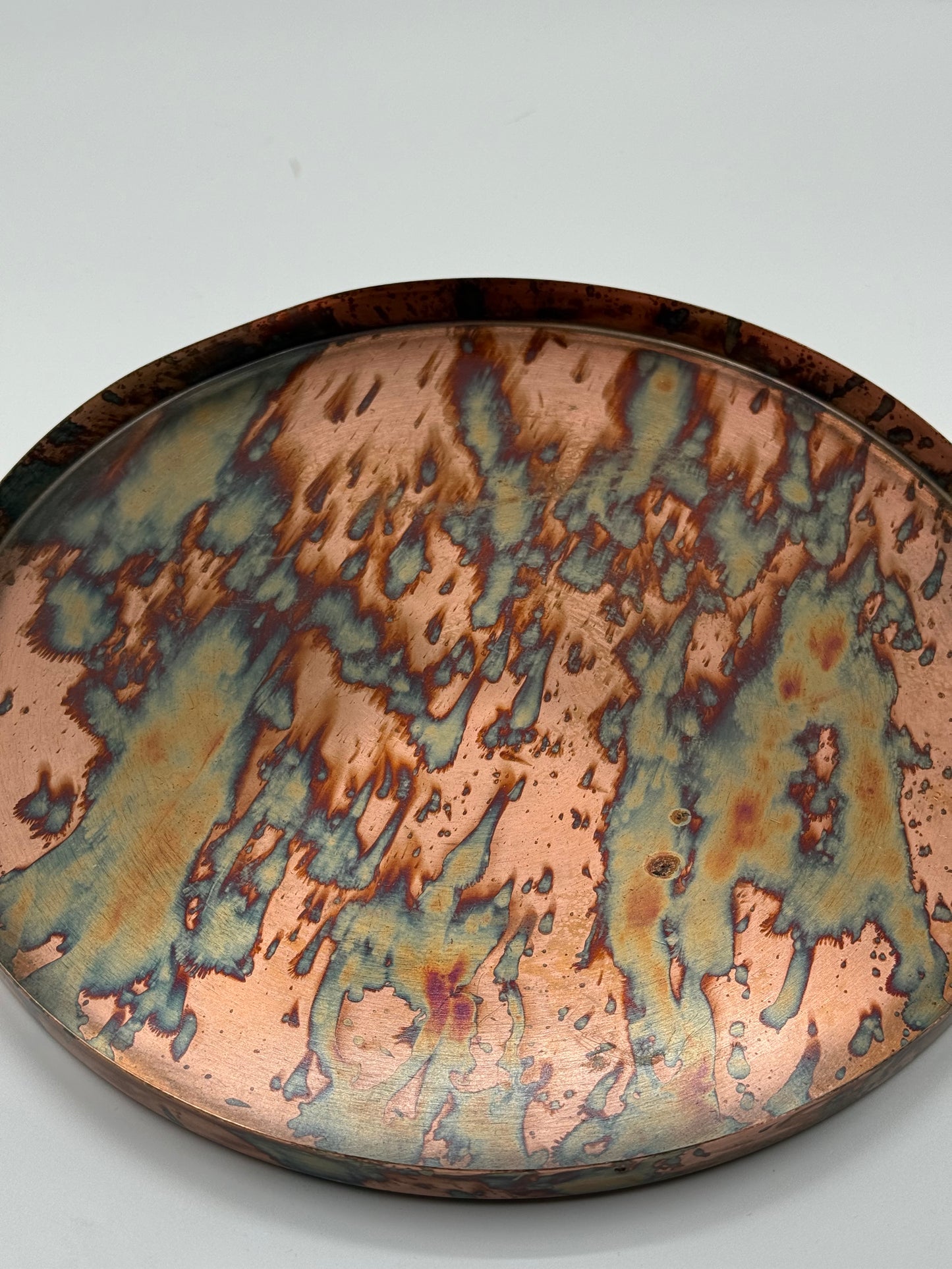 Round Copper Tray Patinated & Textured Finish