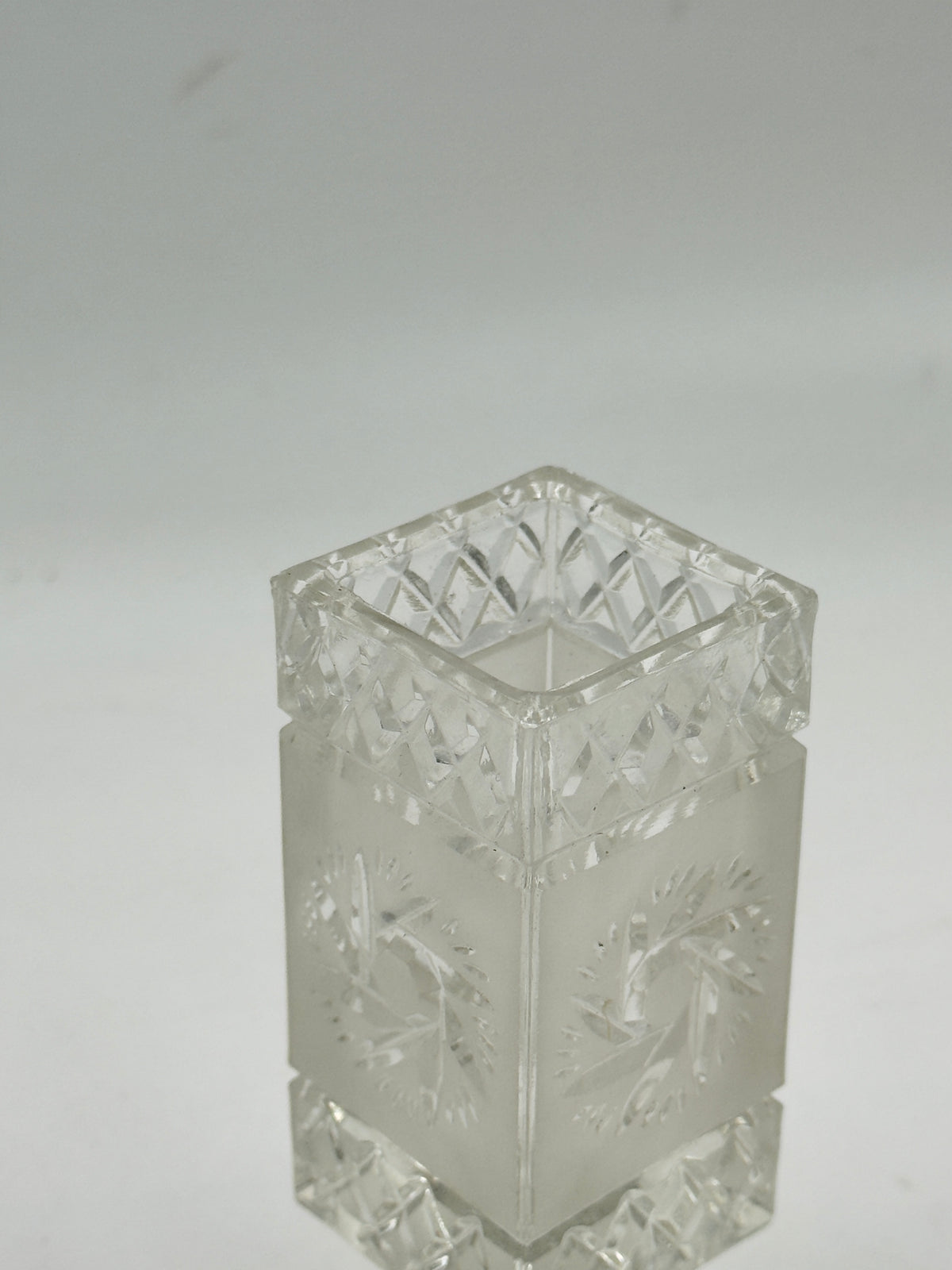 Vintage Cut and Frosted Glass Footed Vase