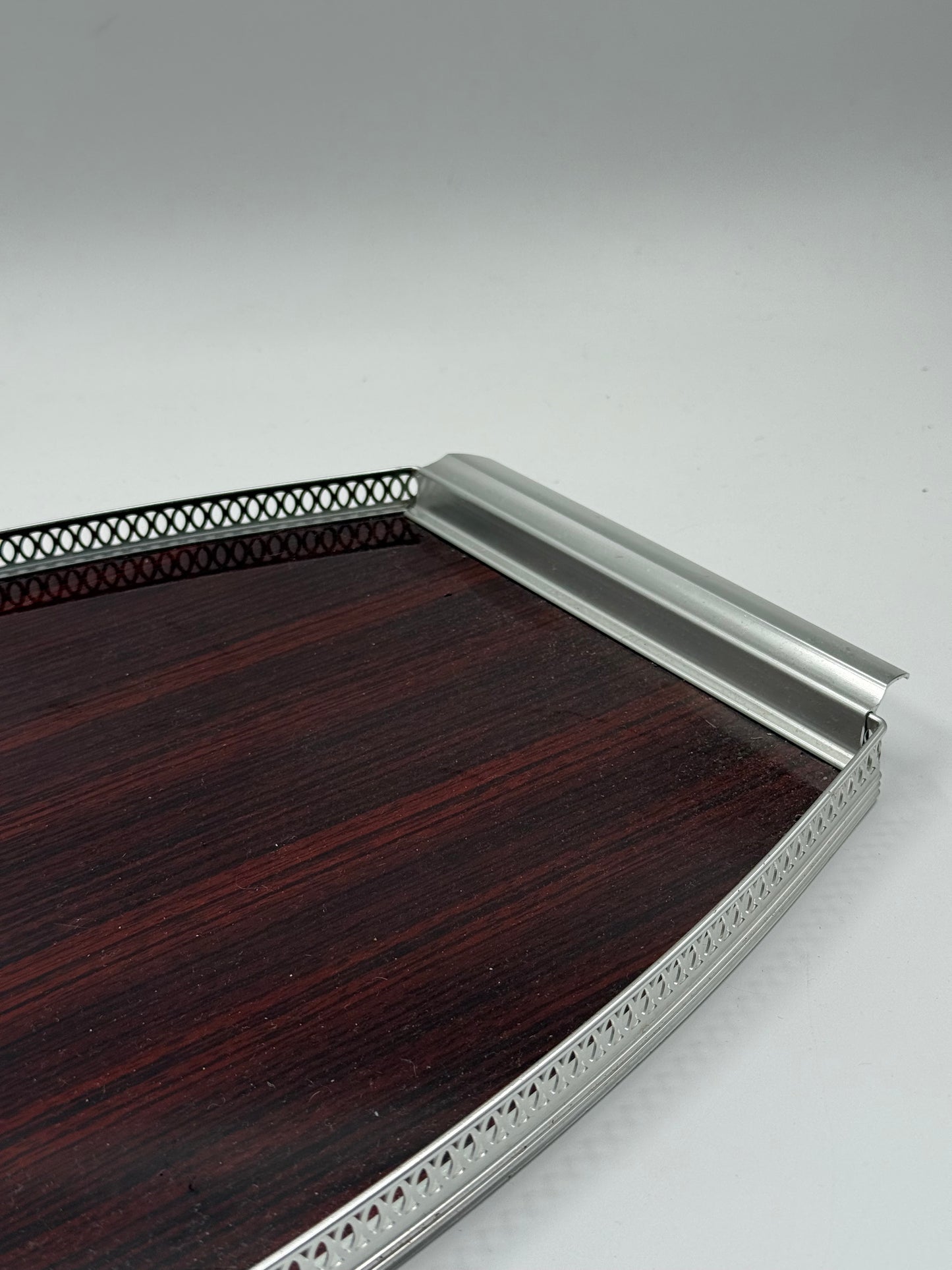 Vintage Oval Gallery Tray Wood & Metal Serving Tray