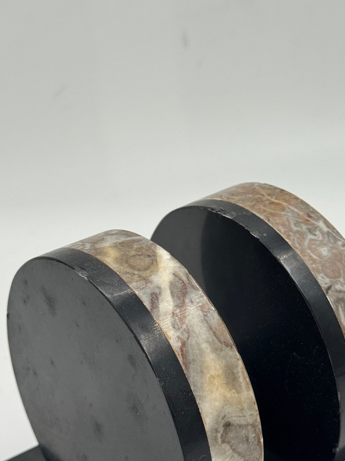 Pair of Vintage Sculptural Stone and Black Lacquer Bookends