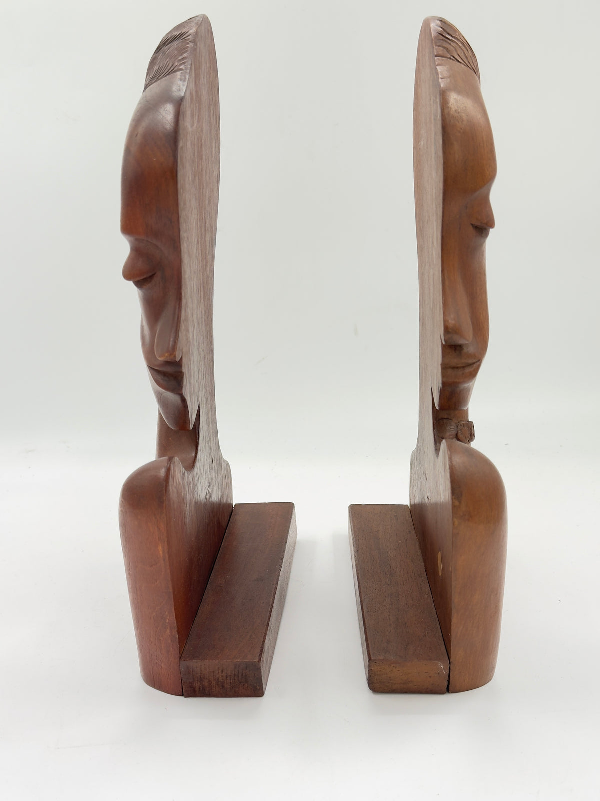 Pair of Vintage Carved Wood African-Style Bust Sculptures