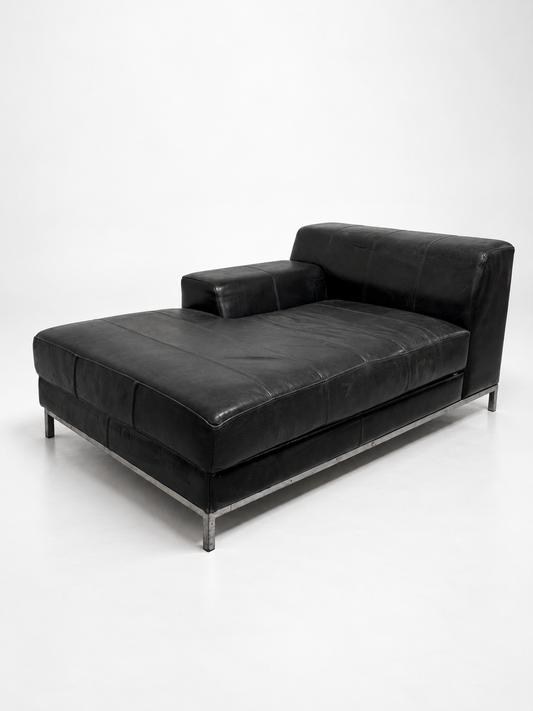 IKEA Kramfors Black Leather Chaise Longue