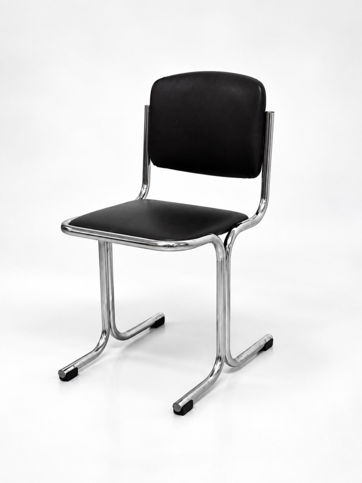 Set of 5 Vintage Chrome Tubular Chairs, Dark Brown Leather, 1970s