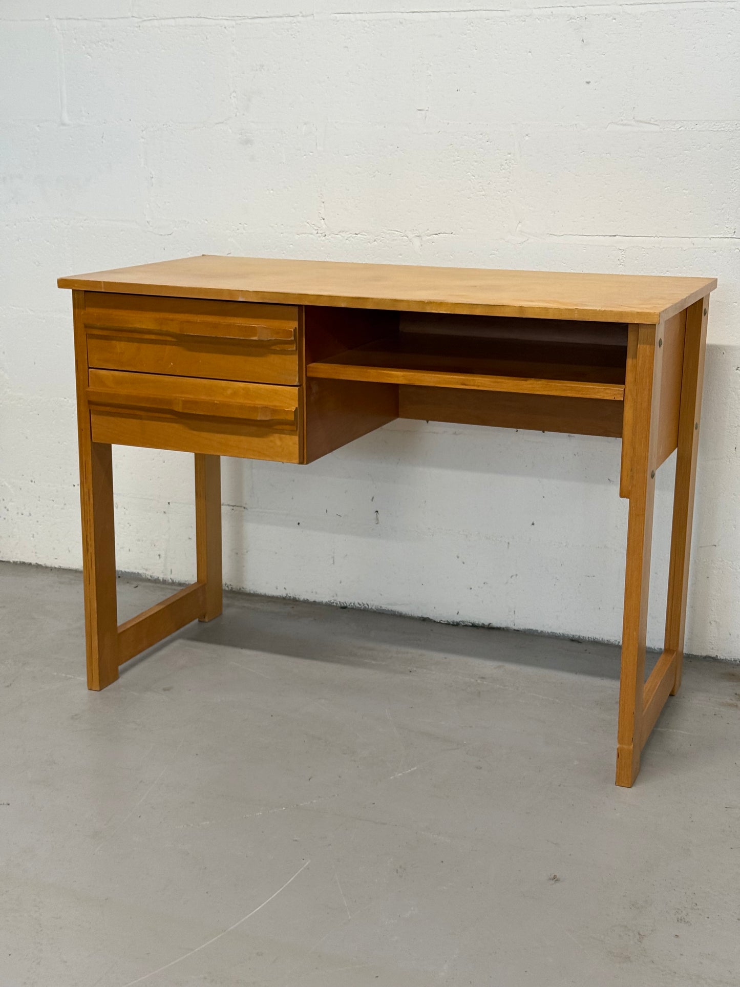 Vintage Solid Wood Desk with Sculpted Drawer Handles
