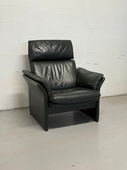 ERPO Vintage Pine Green Leather Reclining Armchair
