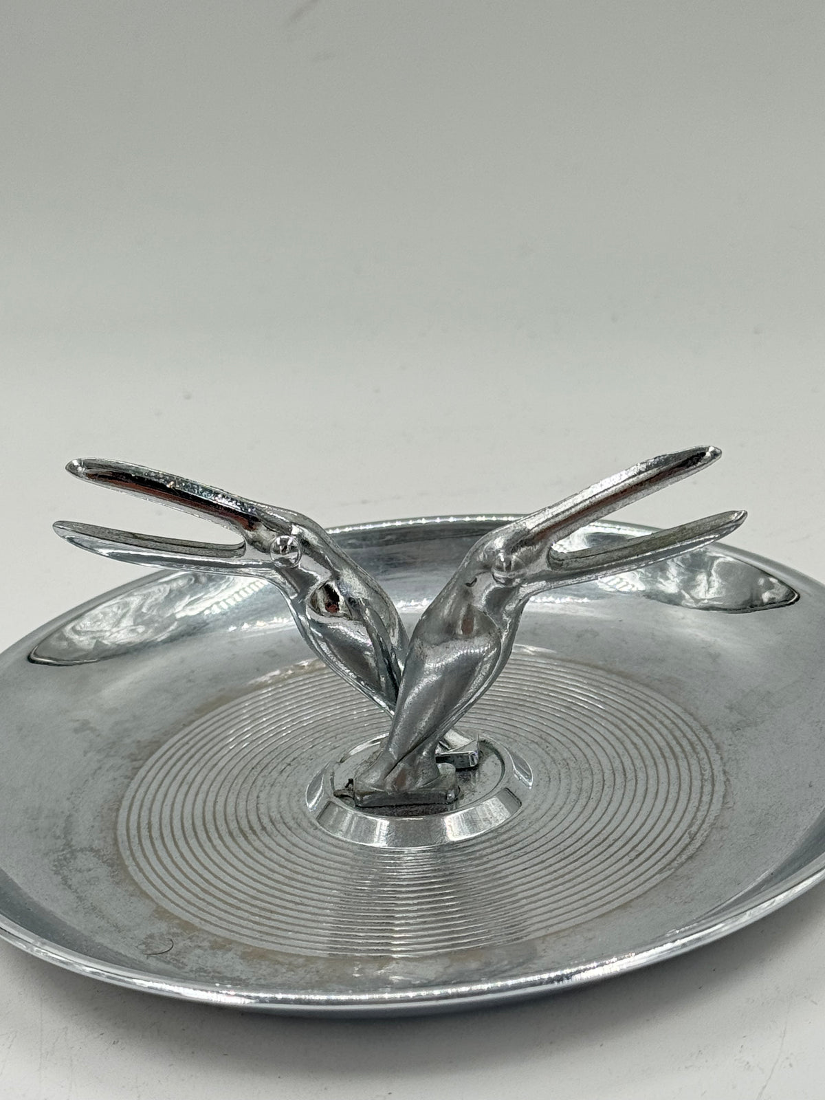 Art Deco Chrome Crane Ashtray, Figural Tidbit Dish